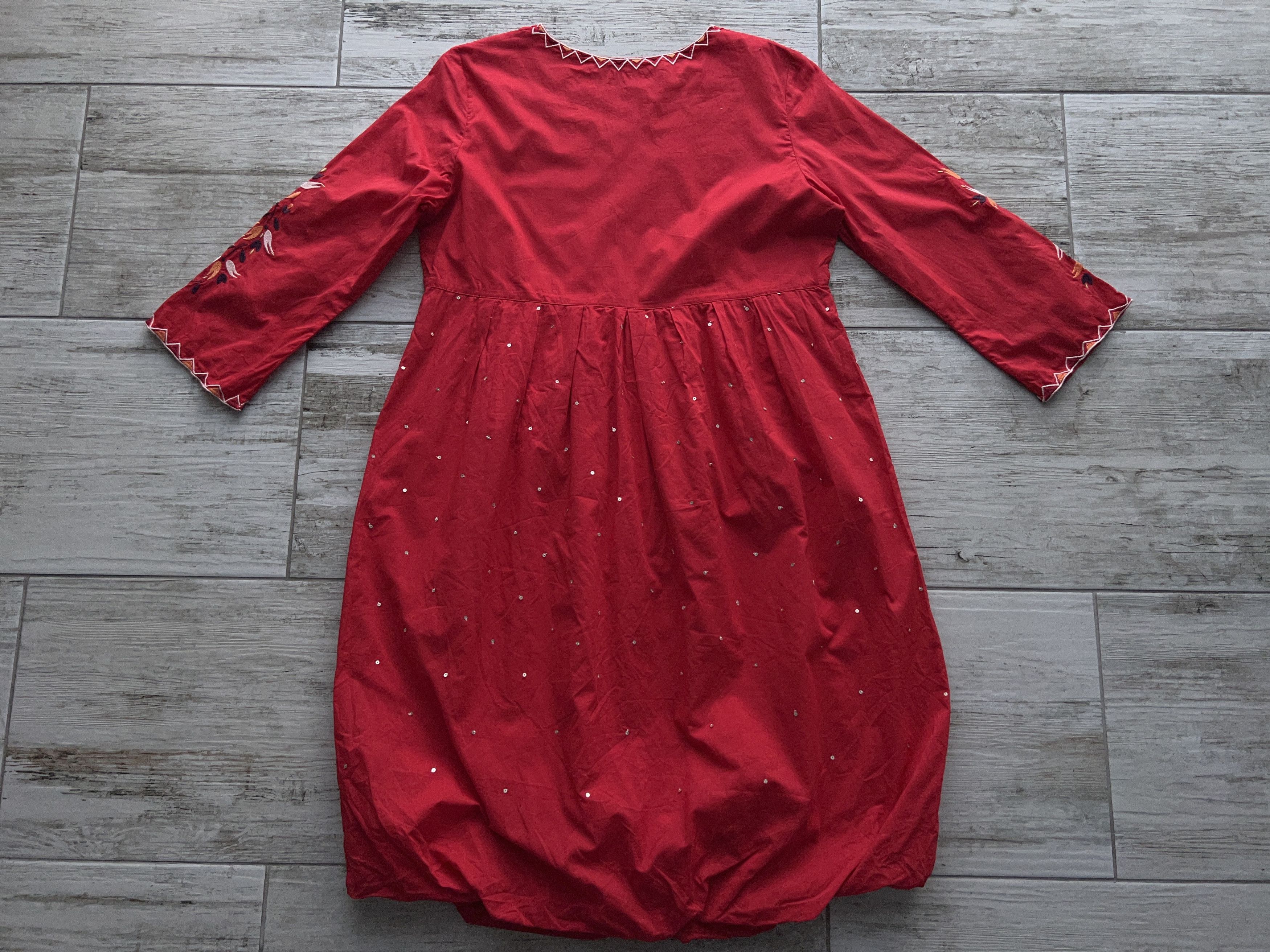 Designer Gudrun Sjoden Fire Embroidery Red Dress Cotton Size M / US 6-8 / IT 42-44 - 13 Thumbnail
