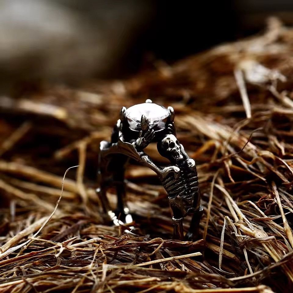 Japanese Brand Skeleton Grasp of Death Ring - Ruby Black Stone - Sizes 6-13 Size ONE SIZE - 1 Thumbnail