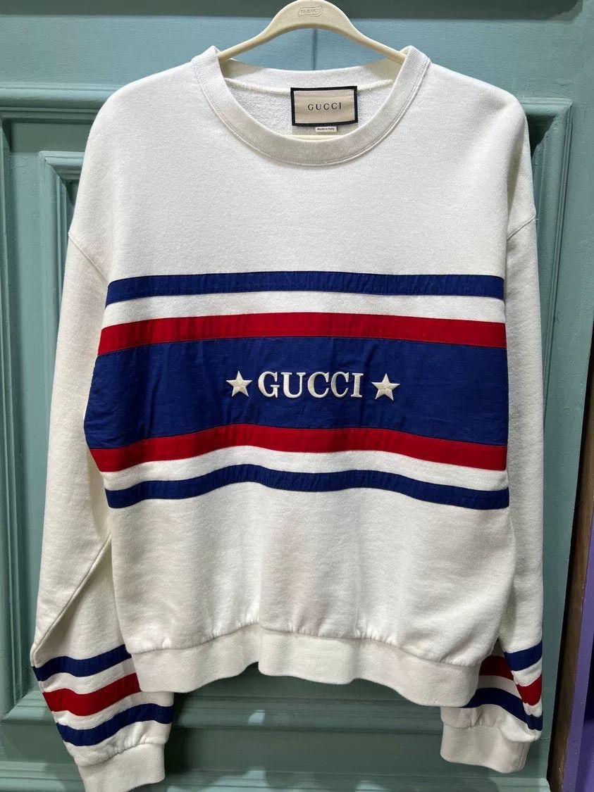 Gucci Gucci White Logo Stripe Print Crewneck Sweatshirt Size US M / EU 48-50 / 2 - 1 Thumbnail