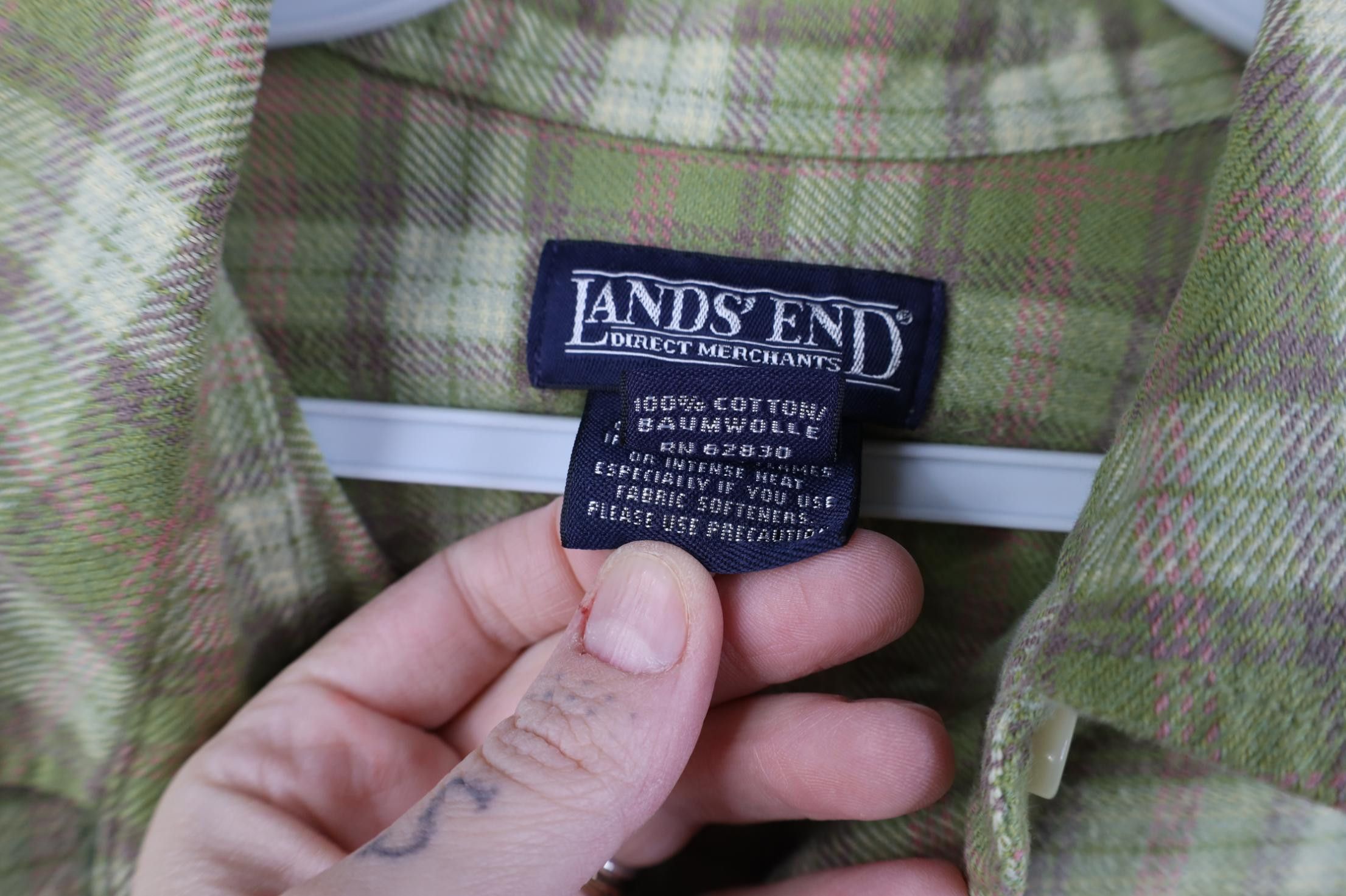Lands' End Vintage 90s Lands End Collared Button Shirt Green Plaid Size XL / US 12-14 / IT 48-50 - 8 Thumbnail