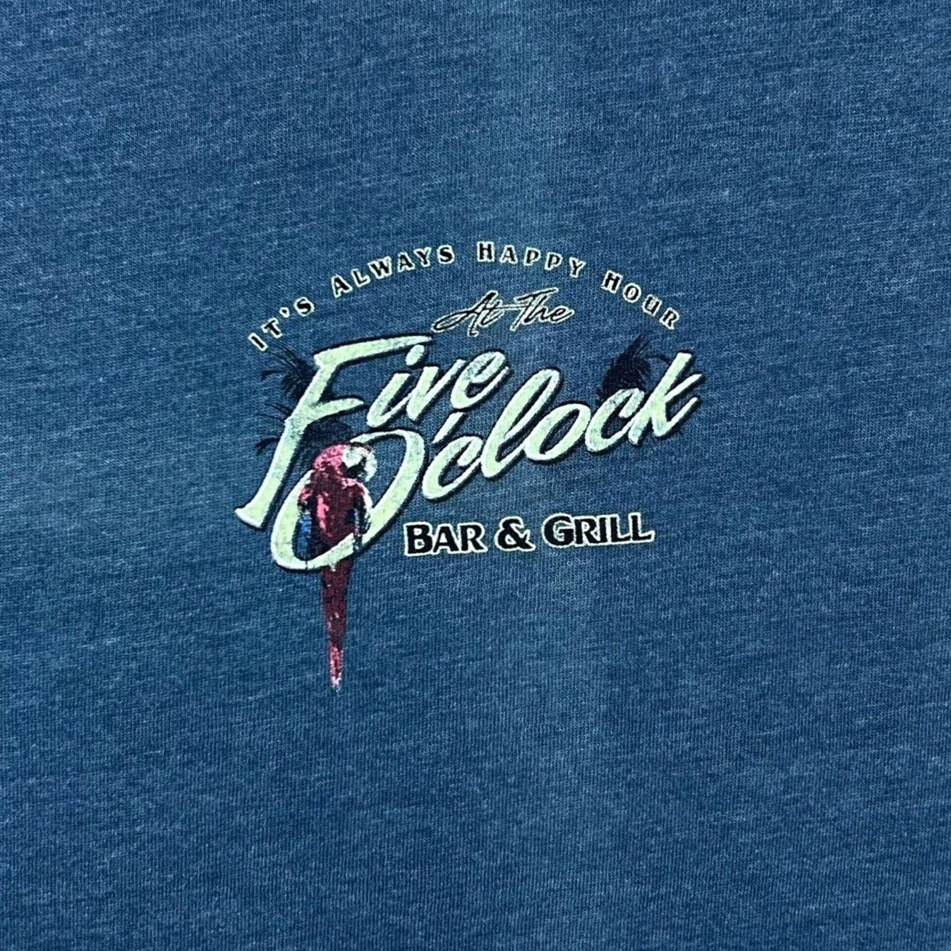 Vintage Five O'Clock Bar & Grill “One More Round” Souvenir Tourist Graphic T-Shirt XXL Blue Mens Short Sleeve Logo Print Size US XXL / EU 58 / 5 - 5 Thumbnail