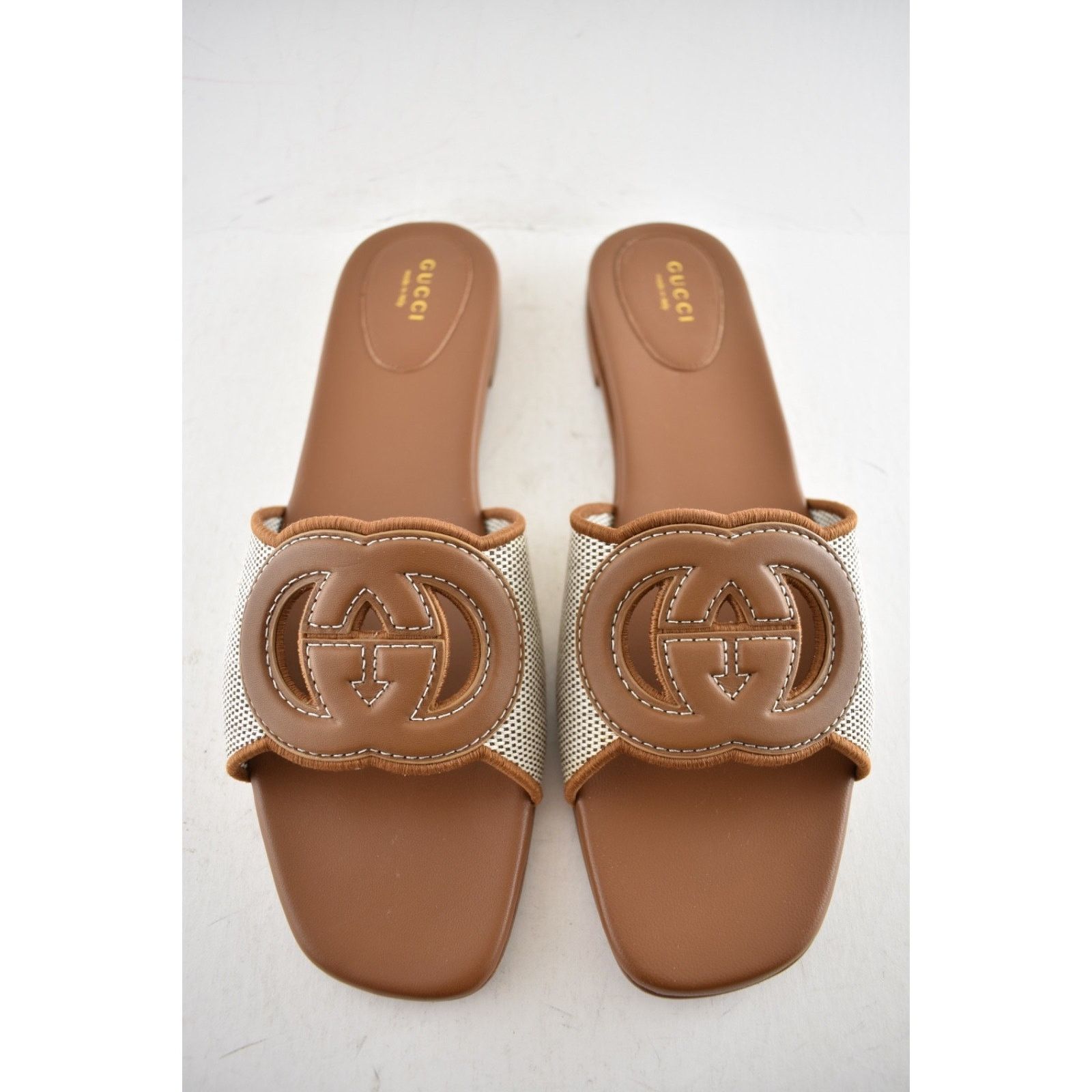 Gucci Gucci GG Interlocking Brown Leather Canvas Mule Sandal 42 Size US 12 / IT 42 - 9 Thumbnail