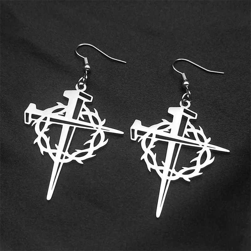 Jewelry Jesus Crown Of Thorns Cross Drop Earrings Jewelry Gift Size ONE SIZE - 4 Thumbnail