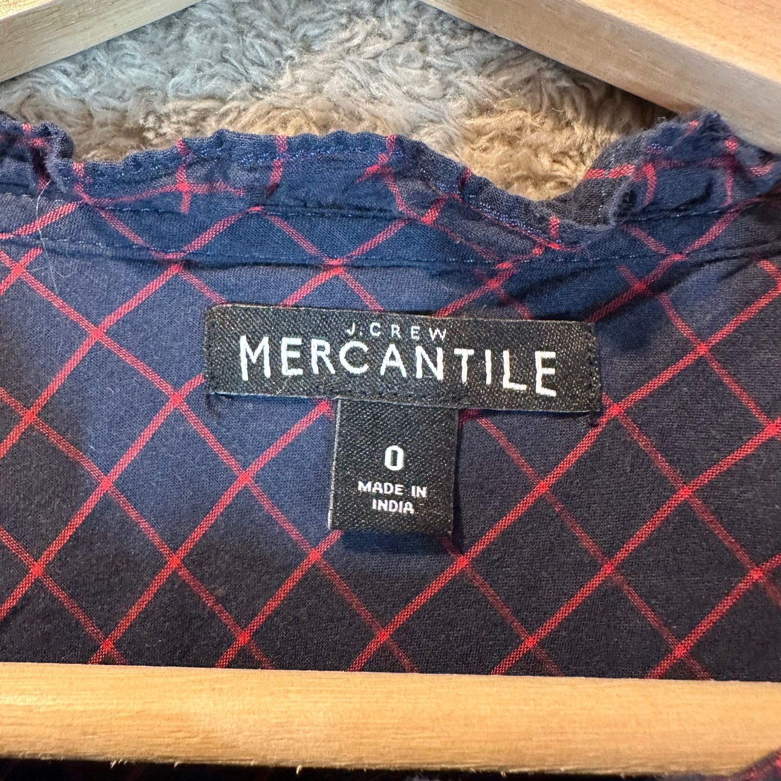 J.Crew J. Crew Blue Red Windowpane Pintuck Popover Top Shirt 0 XS Size XS / US 0-2 / IT 36-38 - 5 Thumbnail