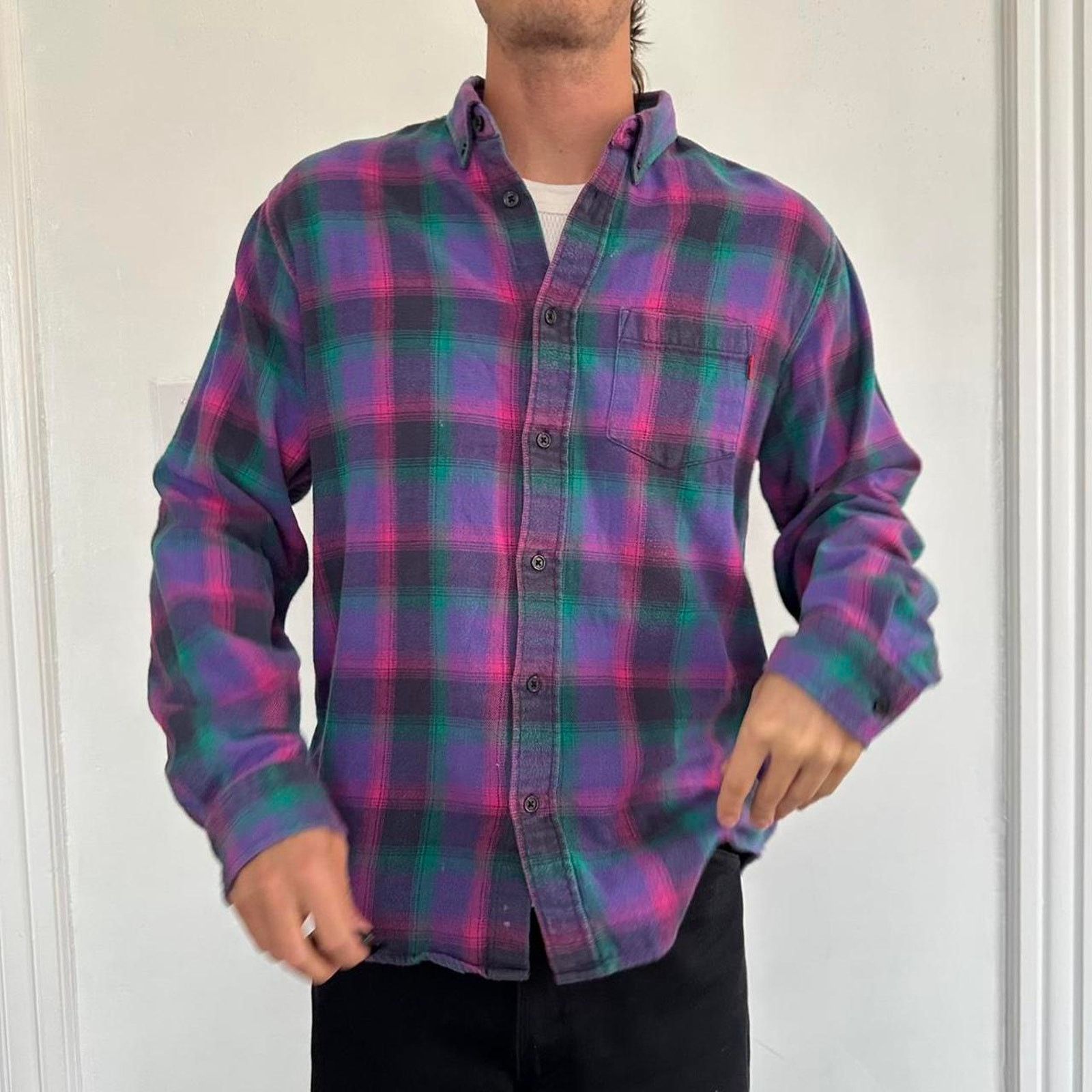 Supreme SS18 Supreme Pink Plaid Flannel Longsleeve Button Up Shirt Size US M / EU 48-50 / 2 - 6 Thumbnail
