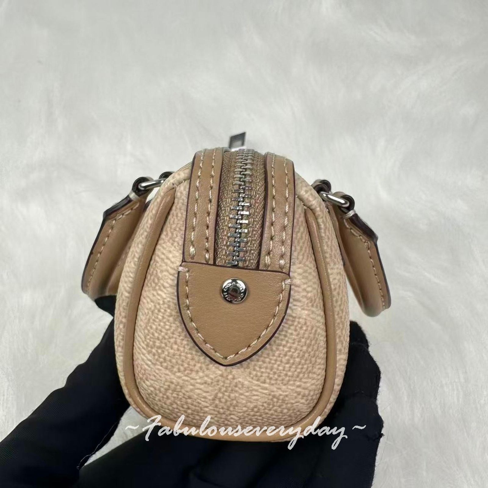Coach Coach Mini Rowan Bag Charm Sig Canvas Silver/Sand/Taupe Size ONE SIZE - 2 Thumbnail