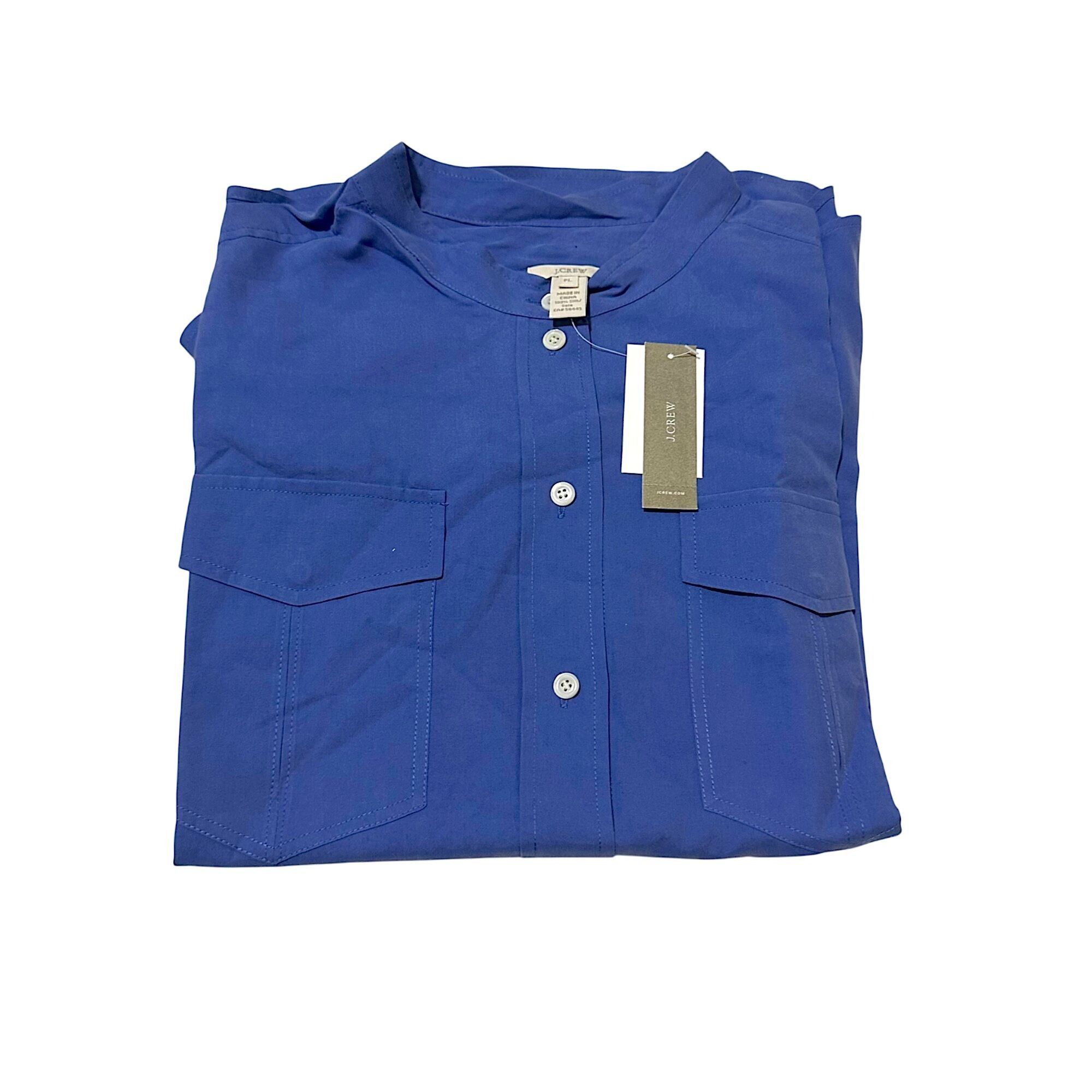 J.Crew J. Crew Blue Silk Long-Sleeve Button-Front Band Collar Shirt Size L / US 10 / IT 46 - 1 Thumbnail