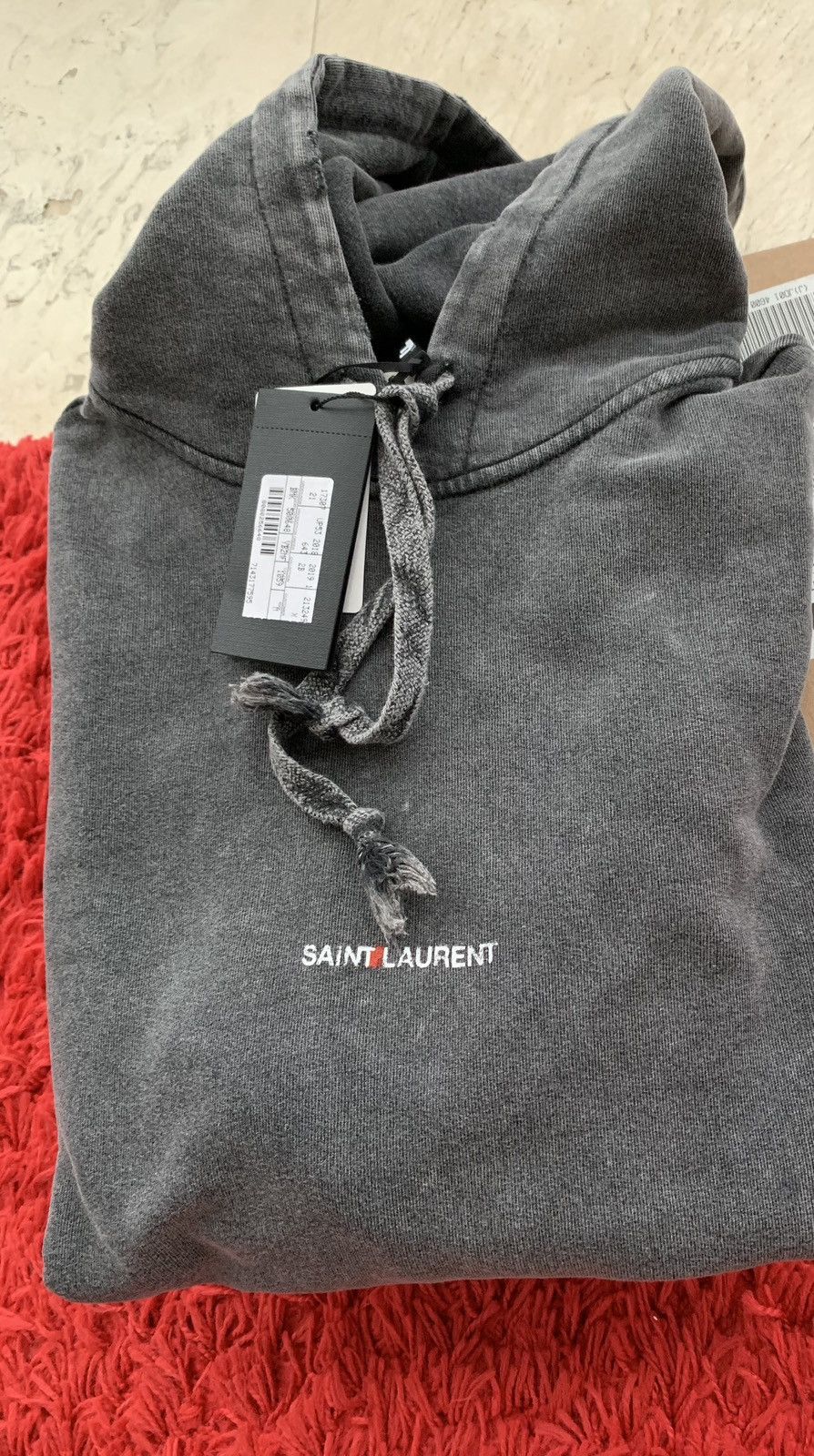 image of Saint Laurent Paris x YVES Saint Laurent Logo Hoodie Distressed Gray Ss19 in Grey (Size Medium)