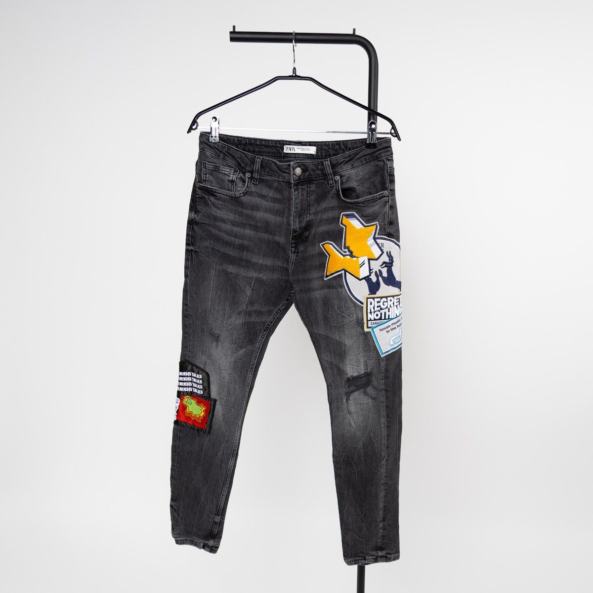Zara Zara Man Gray Denim Jeans Distressed Patches Graphic Casual Size US 32 / EU 48 - 1 Thumbnail