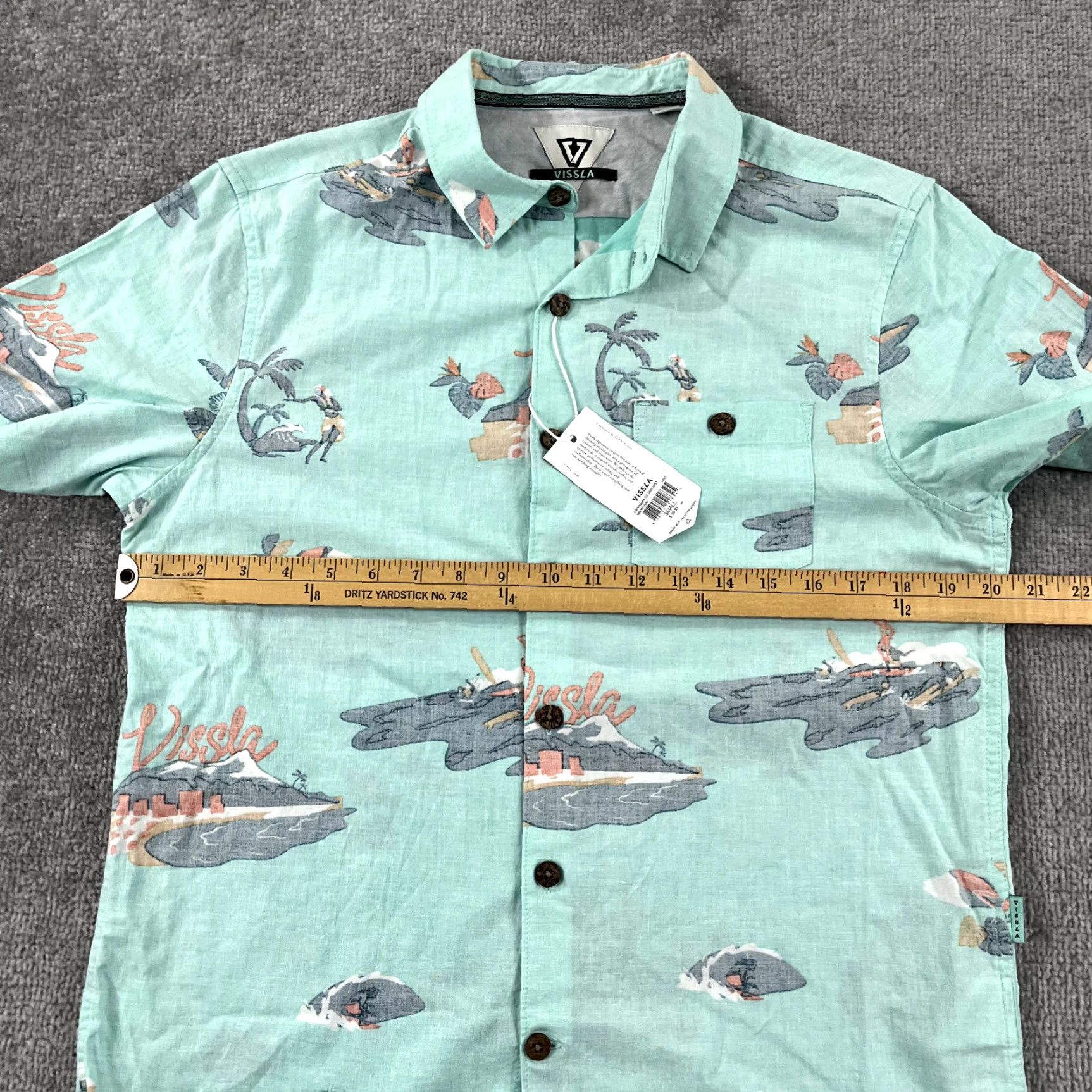Vissla VINTAGE VISSLA Shirt Men Small Mint Green Hawaiian Floral Aloha Button Up Casual Summer Size US S / EU 44-46 / 1 - 6 Thumbnail