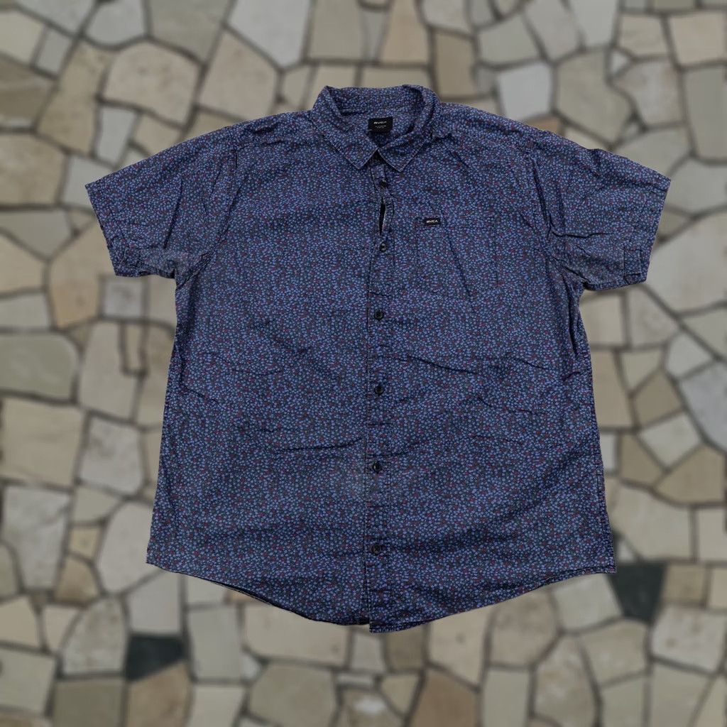 RVCA RVCA Shirt Mens XL Blue Floral Button Up Short Sleeve Slim Fit Skate Surf Beach Size US XL / EU 56 / 4 - 1 Thumbnail