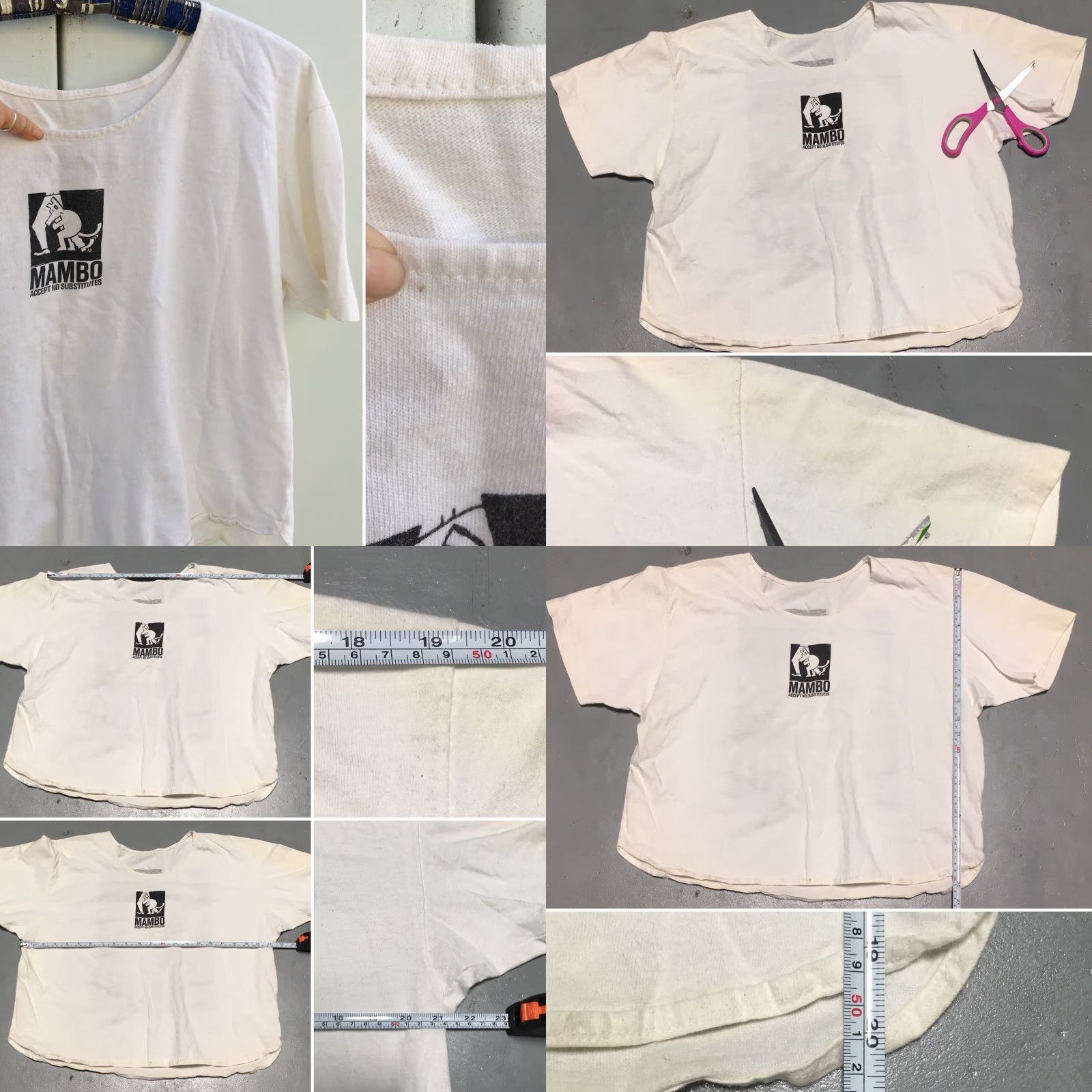 Mambo Vtg MAMBO Accept No Substitutes Crop Top T Shirt c 1989 80s 90s Surf Art Worn Mens One Size White Graphic Tee Size US M / EU 48-50 / 2 - 8 Thumbnail