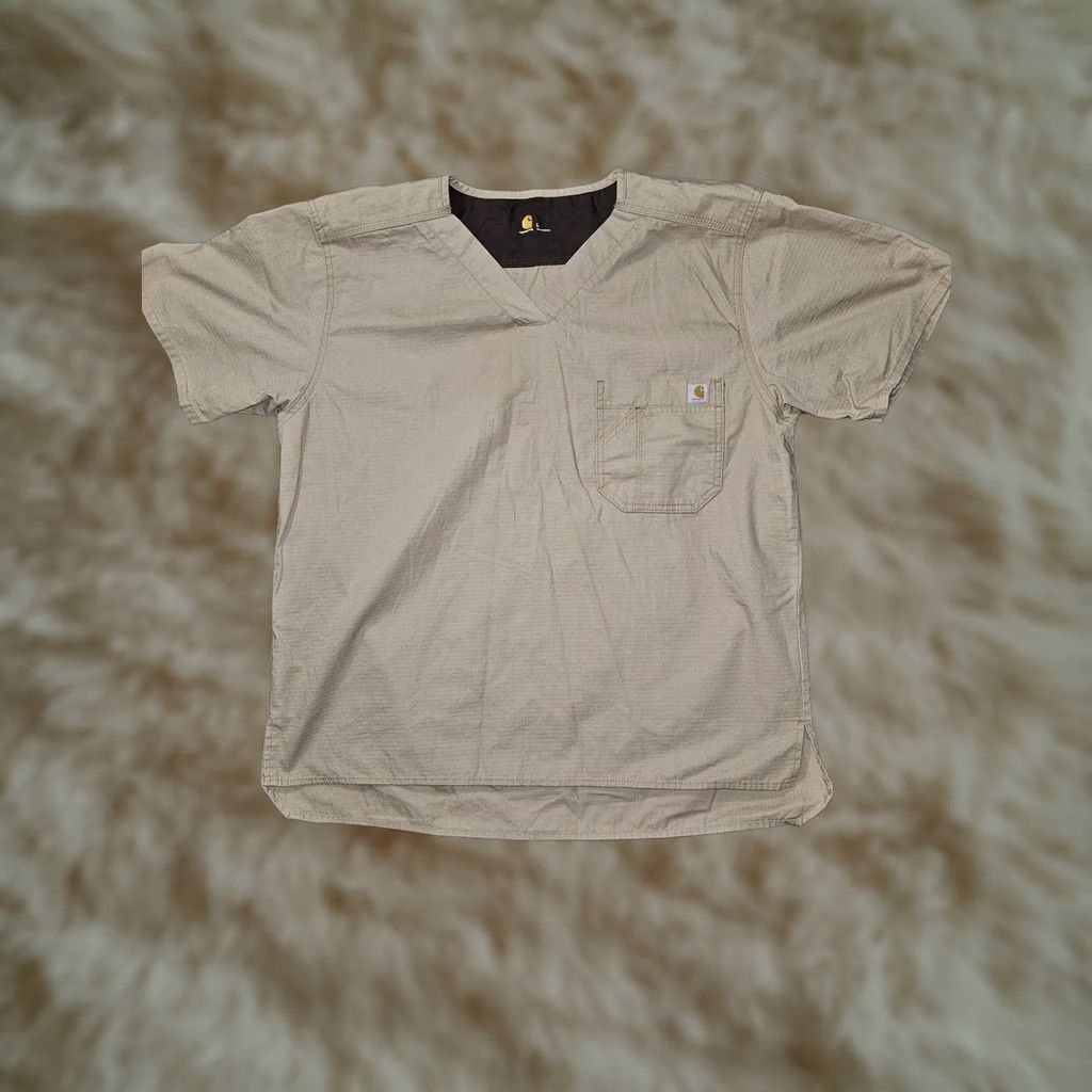 Carhartt Carhartt Shirt Mens L V-Neck Utility Ripstop Short Sleeve Pocket Workwear Beige Khaki 55% Cotton 45% Polyester Regular Fit Size US L / EU 52-54 / 3 - 1 Thumbnail