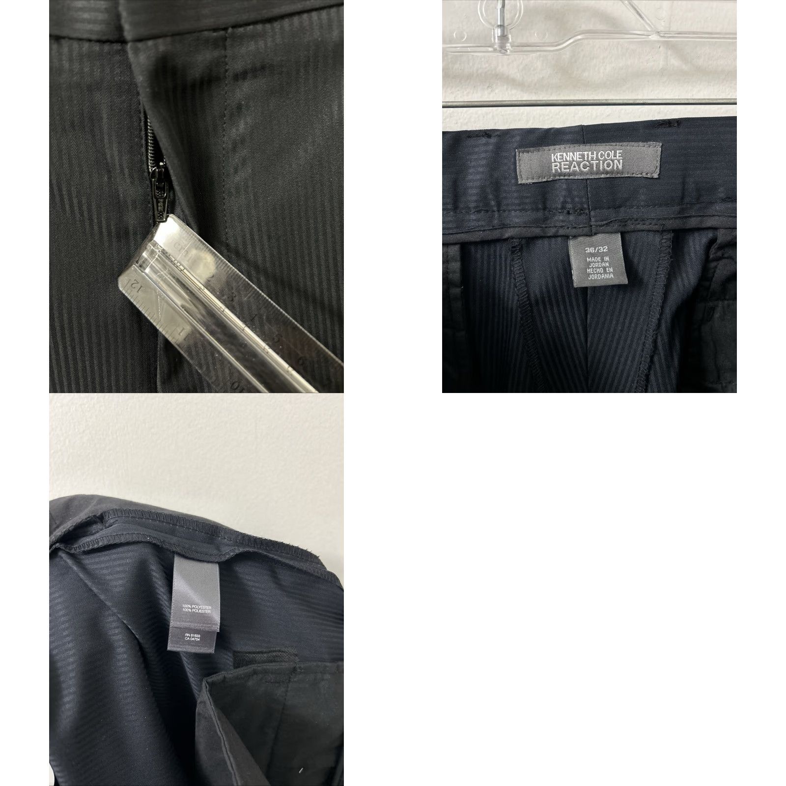 Kenneth Cole Kenneth Cole Reaction Dress Pants Mens 36x32 Black Pinstripe NWT 0 MSRP YKK Slim Flat Front Front Pockets Tapered Leg Dress Pants Mens Black Size US 36 / EU 52 - 9 Thumbnail