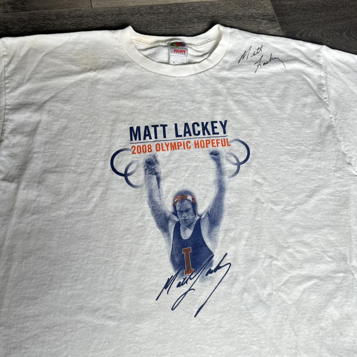 Vintage Vintage 2000s Matt Lackey Illinois Wrestling Signed Logo Tee Size US XL / EU 56 / 4 - 2 Thumbnail
