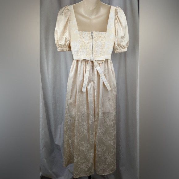 For Love & Lemons Cream Square Neck Wedding Dress Puff Sleeve Brocade Cottage Size M / US 6-8 / IT 42-44 - 3 Thumbnail