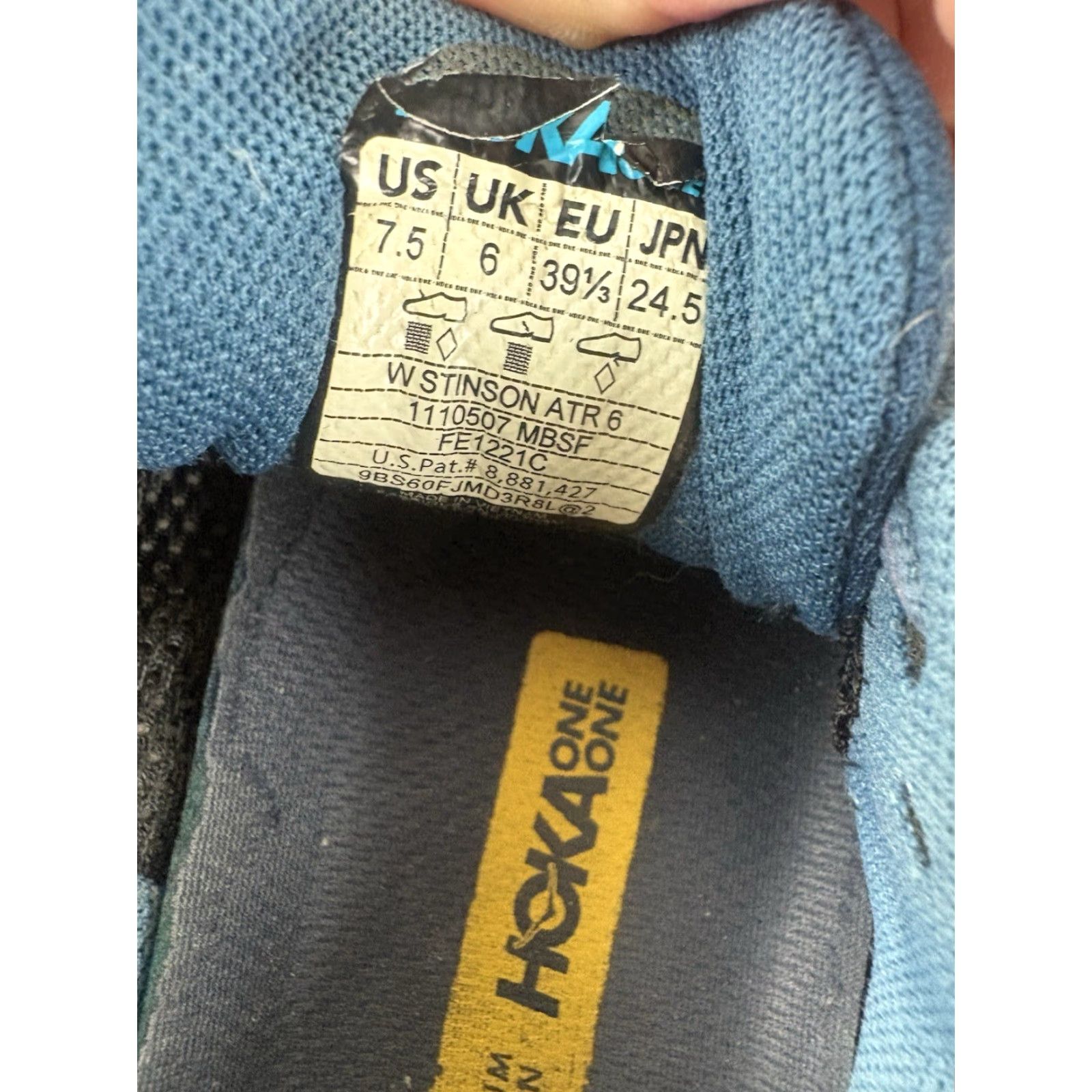 Vintage Hoka One One Stinson ATR 6 Sneakers Womens Size 7.5 Blue Lace Up Size US 8 / IT 38 - 5 Thumbnail