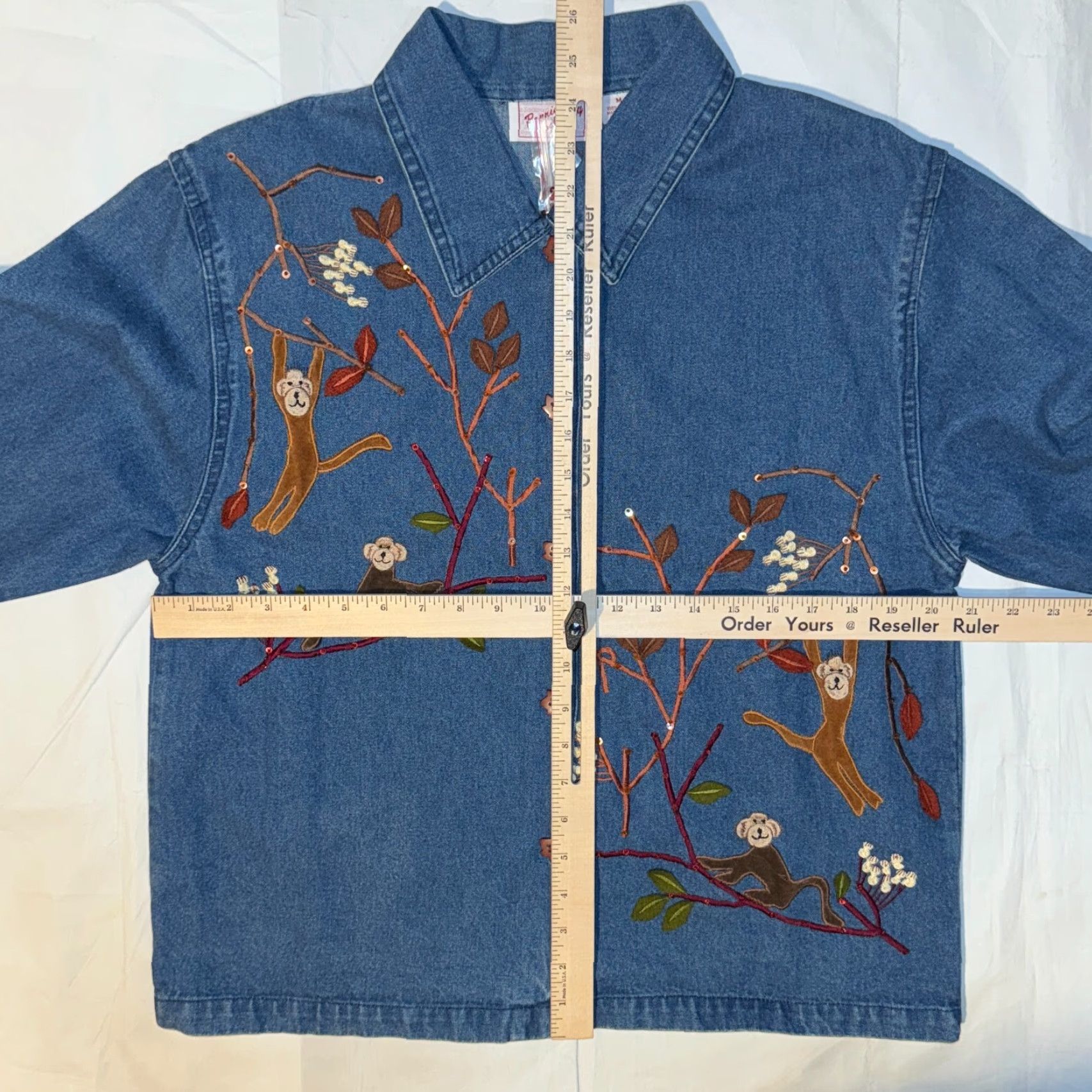 Denime VINTAGE Ronnie Salloway Embroidered Monkey Denim Shirt M NWT Button Up Size M / US 6-8 / IT 42-44 - 4 Thumbnail