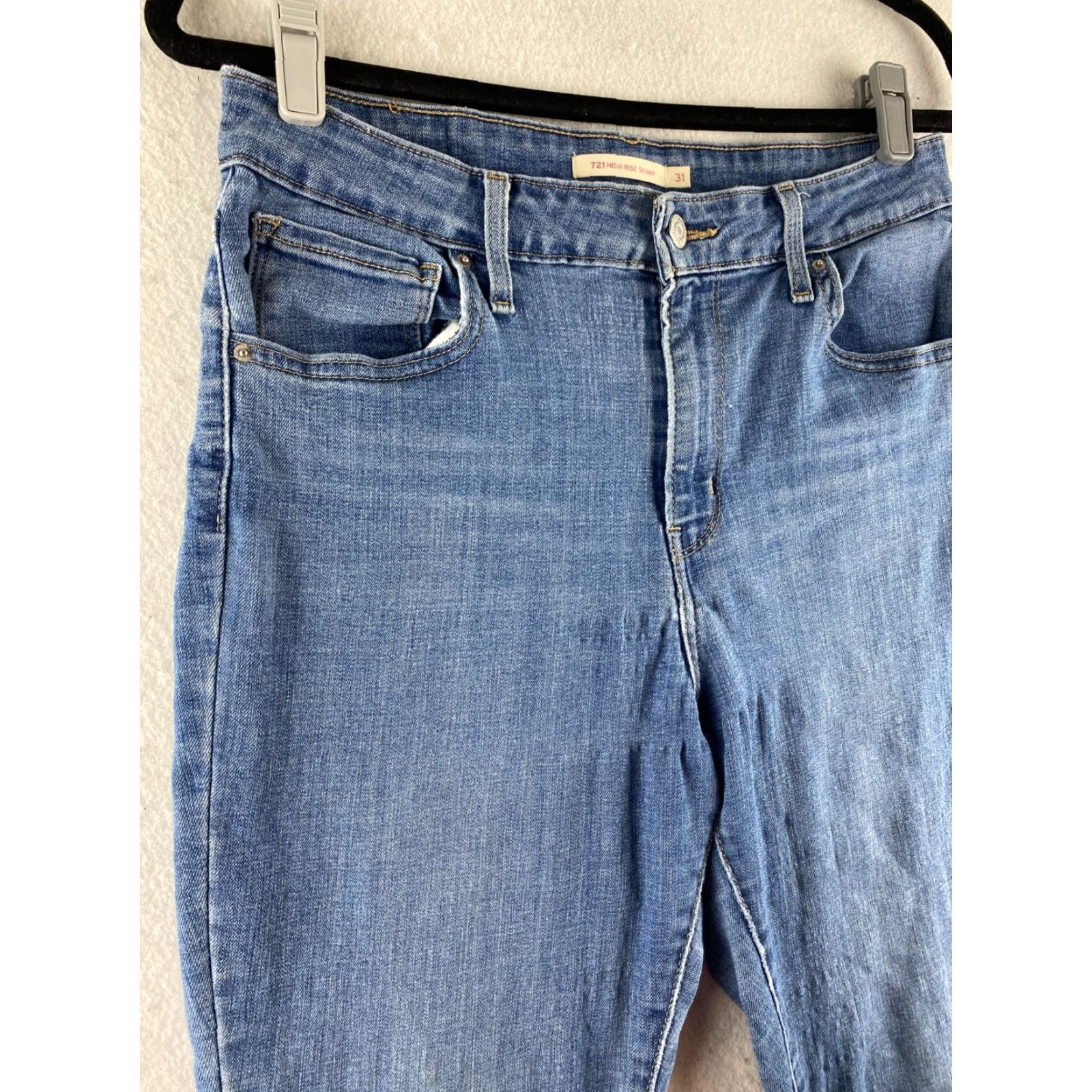 Levi's VINTAGE Levis 721 Jeans Womens 31 High Rise Skinny Distressed Stretch Denim Blue Casual Size 24" / US 00 / IT 34 - 3 Thumbnail