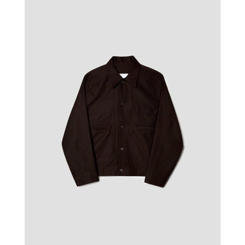 image of And Austin Trucker Jacket Peppercorn Nylon Cotton - L $575 in Brown, Men's (Size Large)