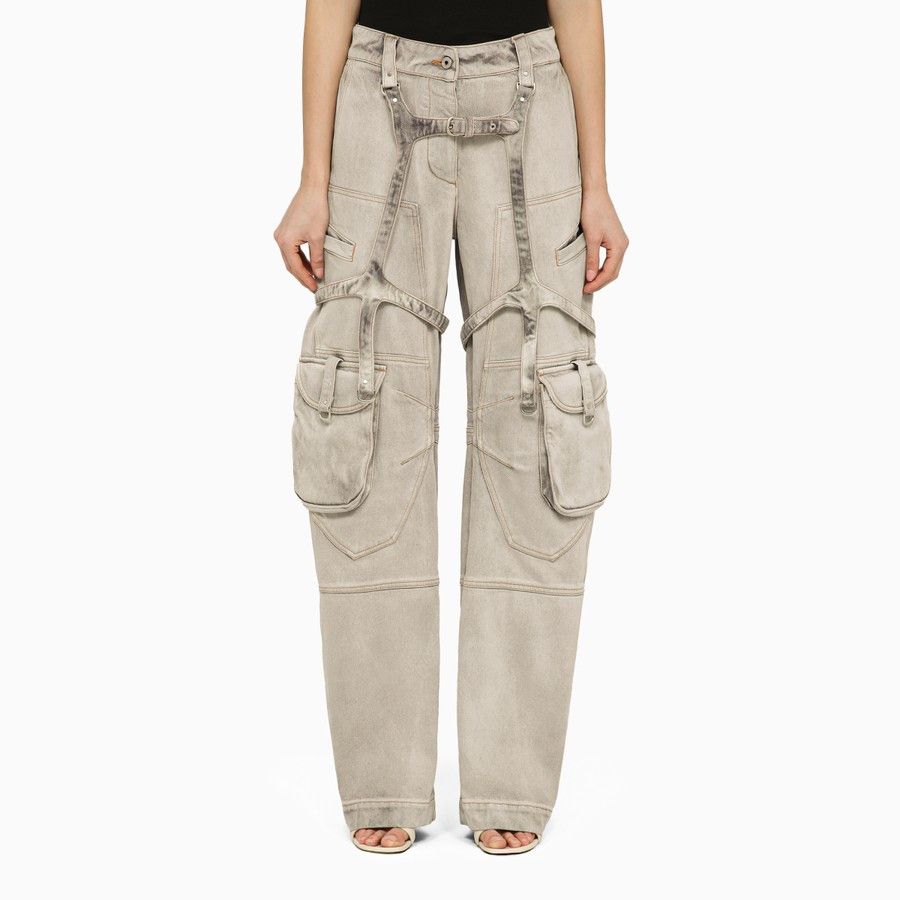 Off-White o1d2blof0924 Oversized Burnt Denim Cargo Jeans in Grey Size 26" / US 2 / IT 38 - 1 Thumbnail