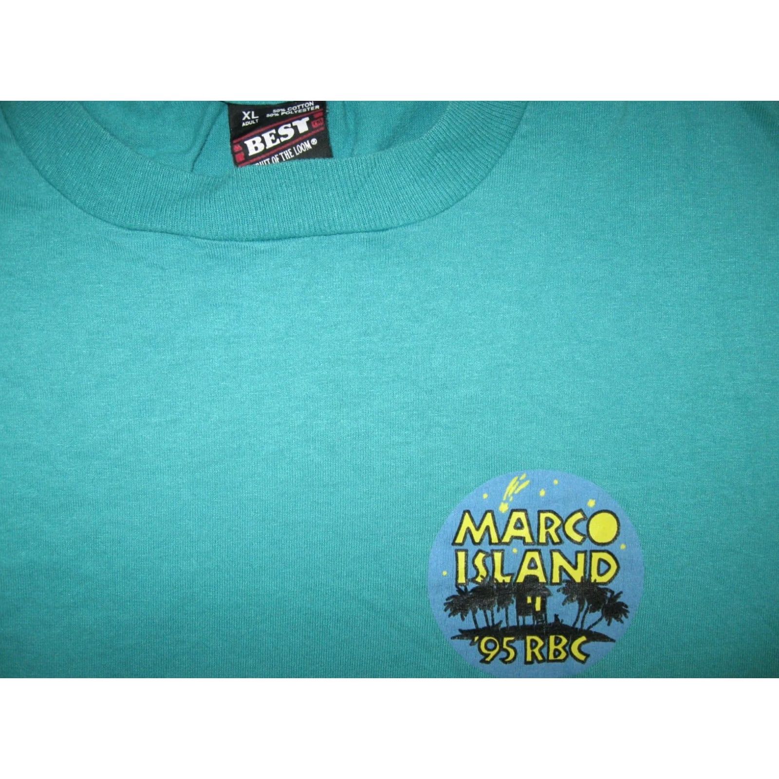 Fruit Of The Loom VINTAGE Fruit of the Loom T-Shirt Men XL Marco Island RBC 1995 Beach 90s Blue Cotton Polyester Graphic Print Short Sleeve Shirt Mens XL Size US XL / EU 56 / 4 - 3 Thumbnail