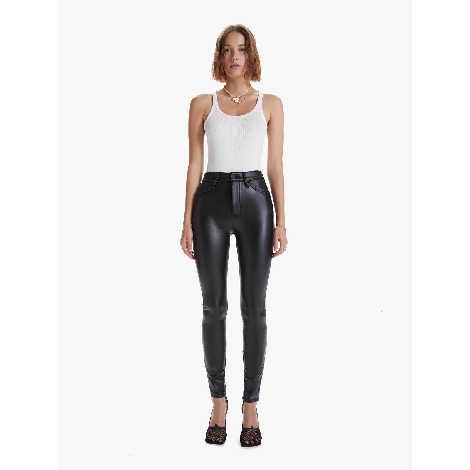 image of Mother Super Swooner Faux Show Jeans Womens 26 Black
