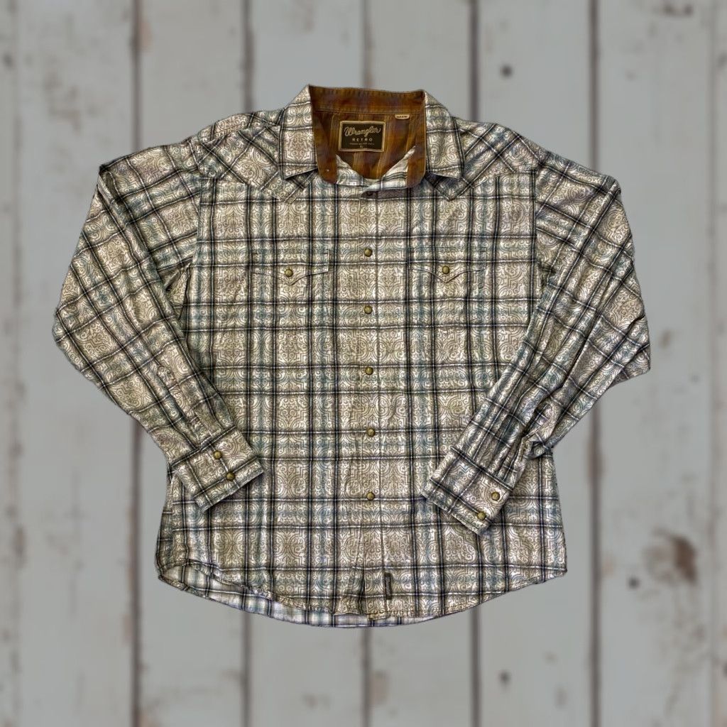 Wrangler VINTAGE Wrangler Wrancher Sawtooth Western Pearl Snap Long Sleeve Brown Shirt XL Mens Size US XL / EU 56 / 4 - 1 Thumbnail