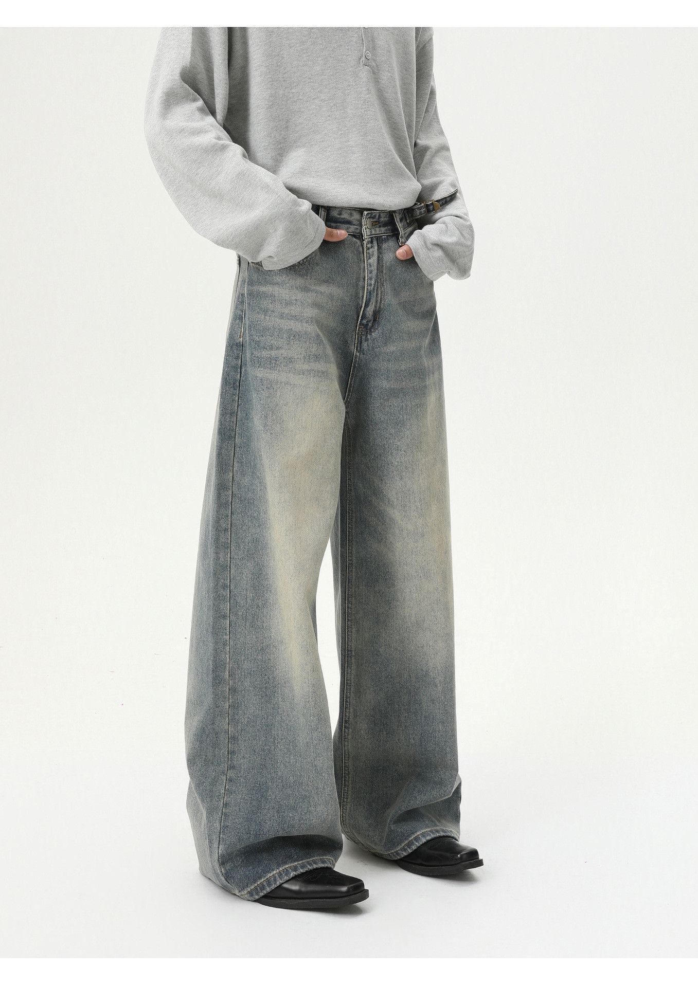 Vintage American wide-leg distressed loose straight washed jeans Size US 32 / EU 48 - 4 Thumbnail