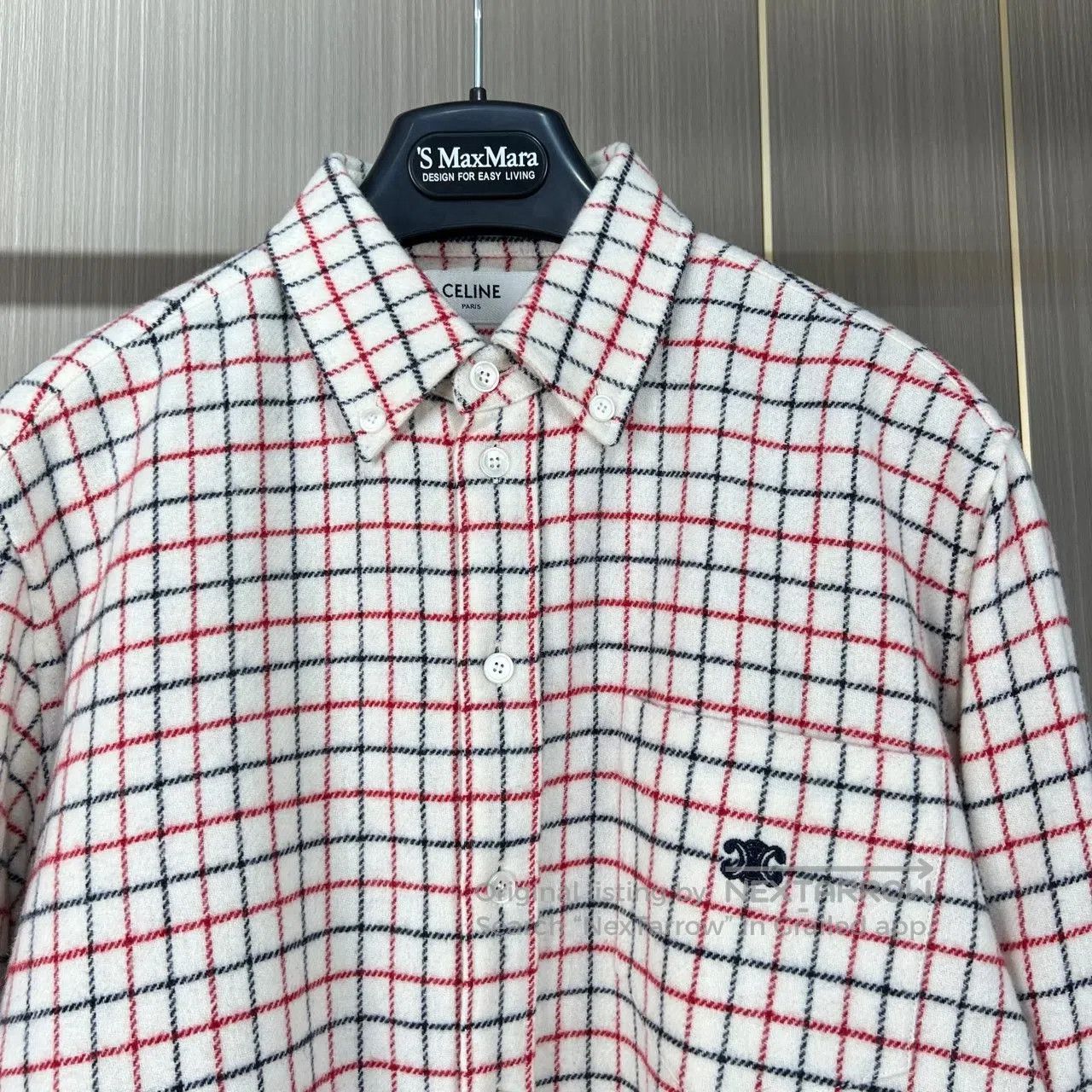 Celine CELINE Embroidered Arc de Triomphe Plaid Wool Shirt| Size XXS / US 00 / IT 34 - 5 Thumbnail