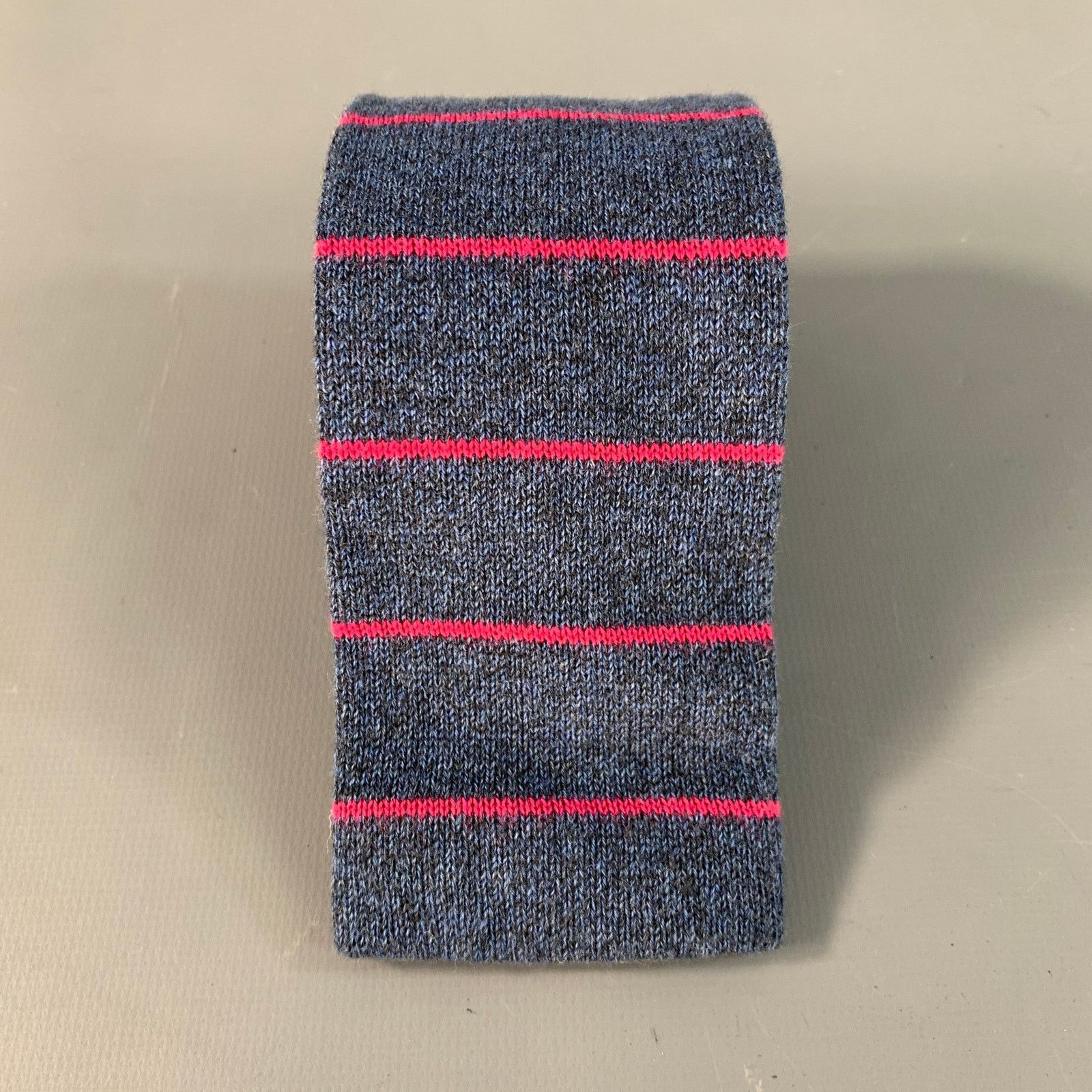 Bergdorf Goodman BERGDORF GOODMAN Blue Pink Stripe Cotton Knit Tie Size ONE SIZE - 1 Thumbnail