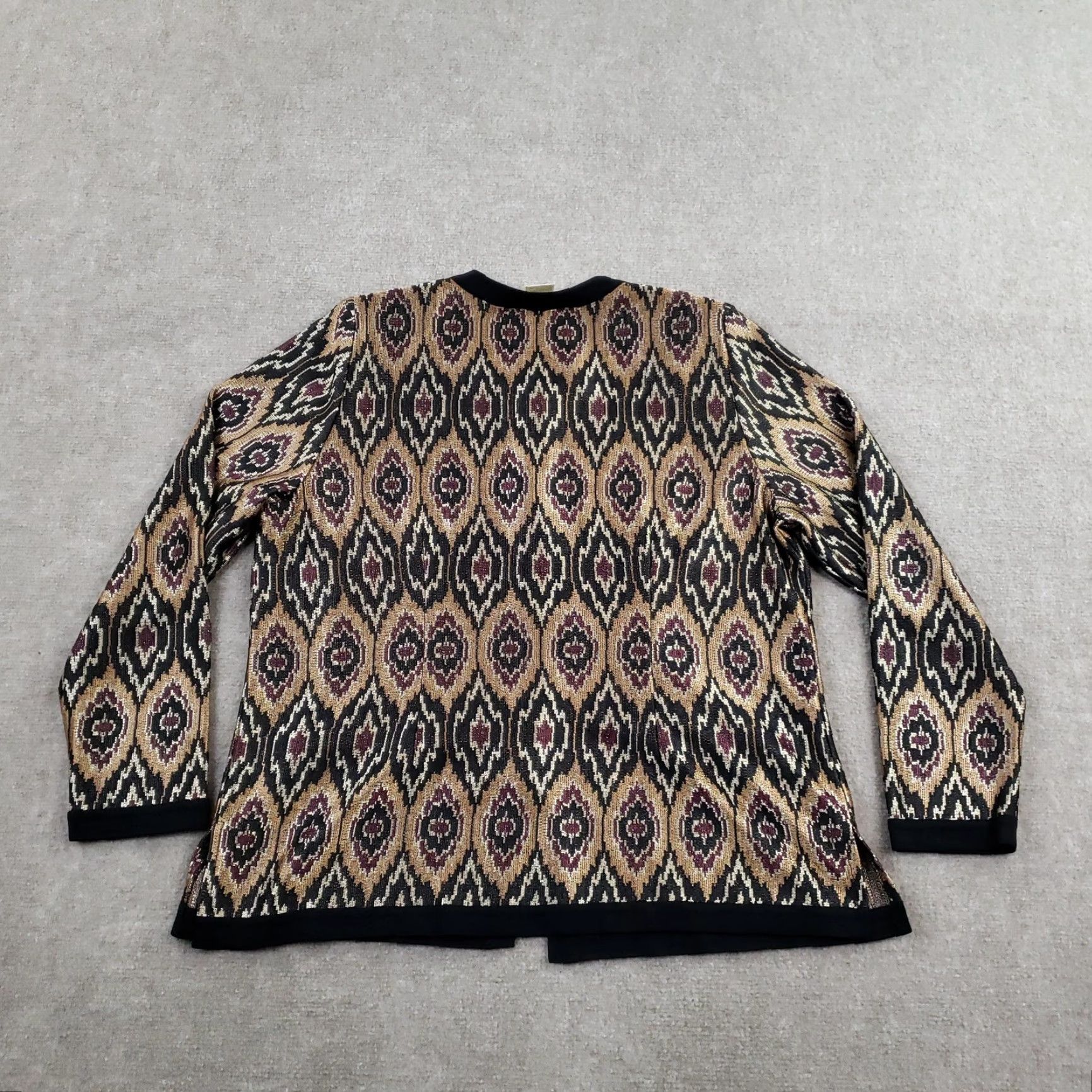 Vintage Misook Cardigan Womens Adult XL Black Gold Metallic Ikat Pockets Knit Size XL / US 12-14 / IT 48-50 - 7 Thumbnail