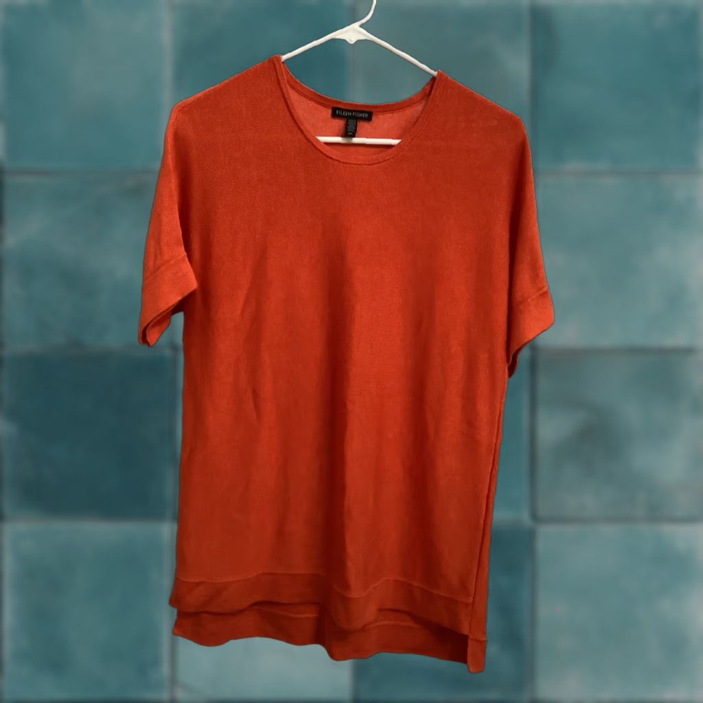 Eileen Fisher Eileen Fisher Knit Top Women S Orange Tencel Silk Blend Round Neck Short Sleeve Blouse Pullover Size S / US 4 / IT 40 - 1 Thumbnail