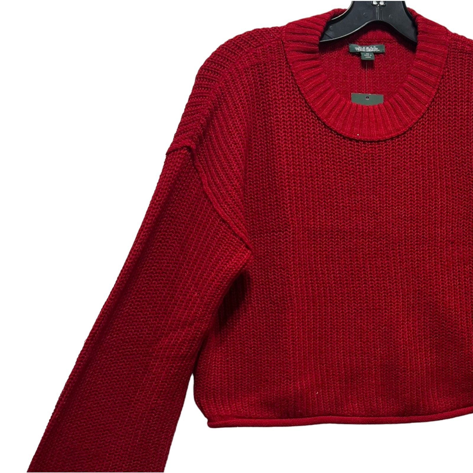 Other Wild Fable - Women's Cropped Long Sleeve Sweater - Red - Ext Size XS / US 0-2 / IT 36-38 - 12 Thumbnail