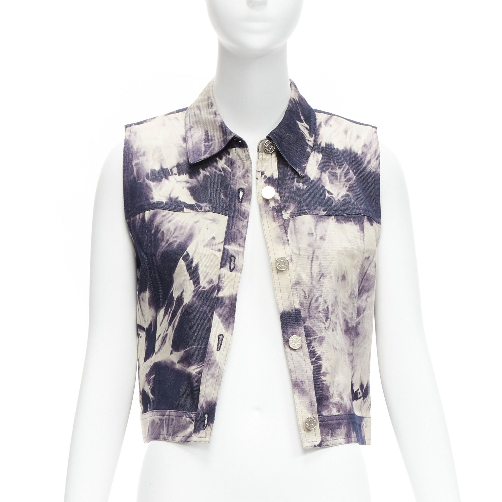 Celine CELINE Vintage 2000 indigo blue cream tie dye print cotton silk denim vest jacket FR40 L Size M / US 6-8 / IT 42-44 - 1 Thumbnail