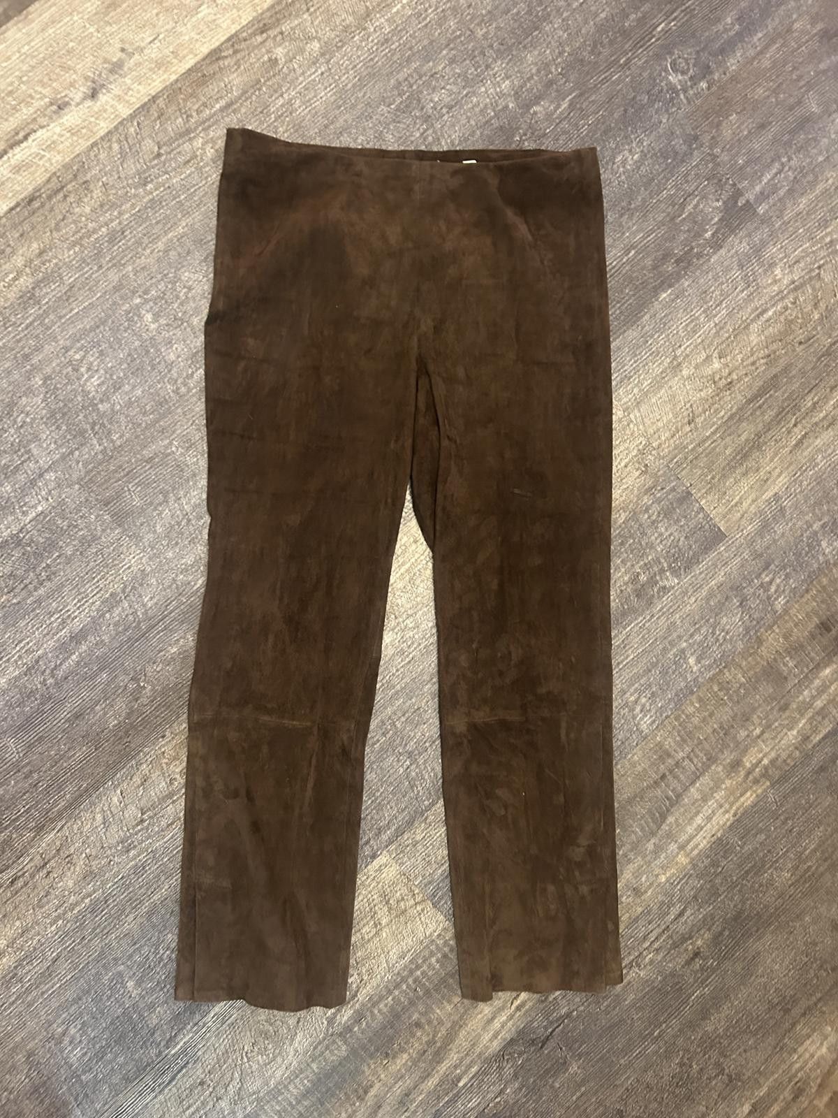 Vince Vince Lamb Suede Split Hem Pants L Chocolate Brown Cropped Size 36" / US 14 / IT 50 - 2 Thumbnail