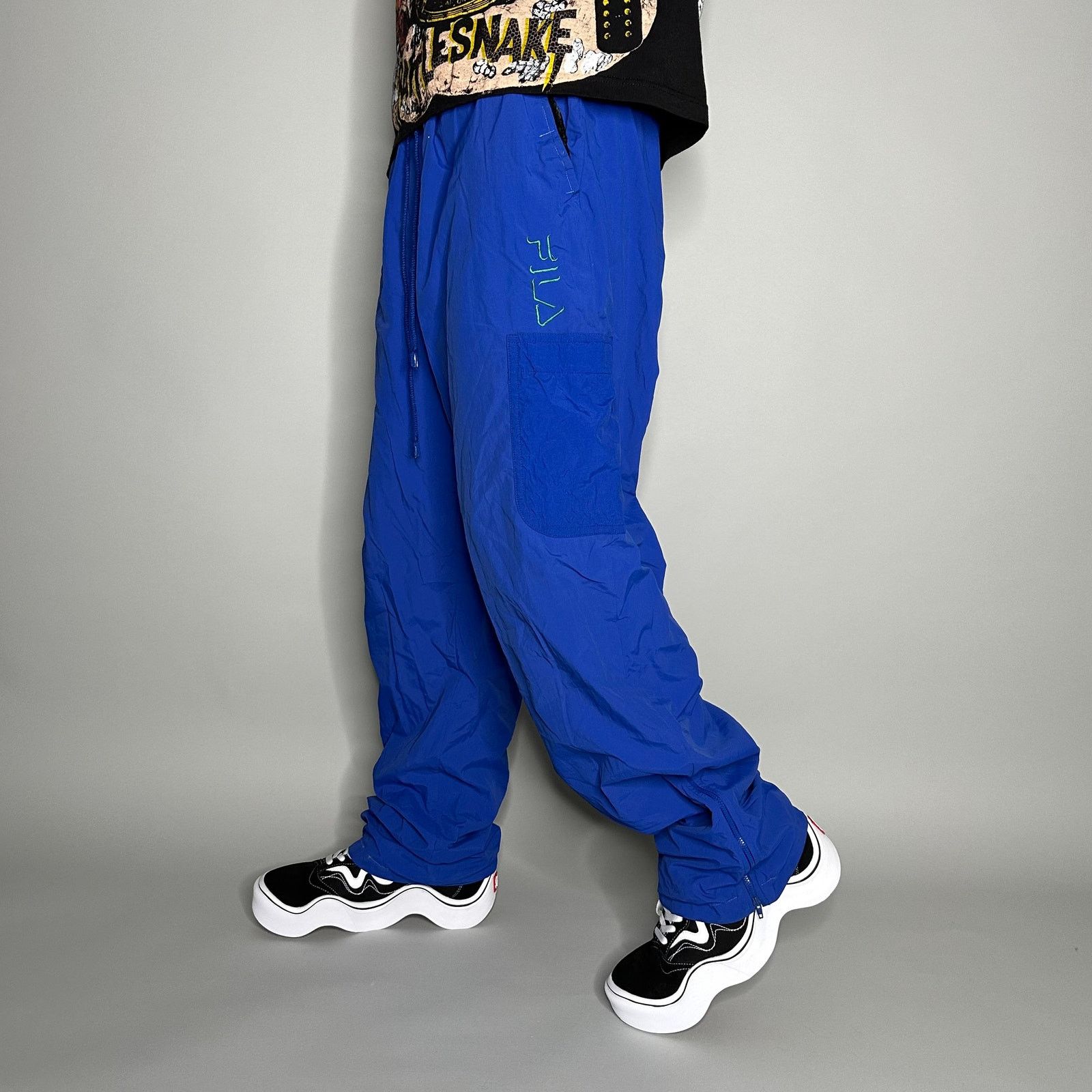 Fila Streetwear Vintage Vintage Fila Track Pants Royal Blue Nylon Baggy Wide Leg 90s Grailed