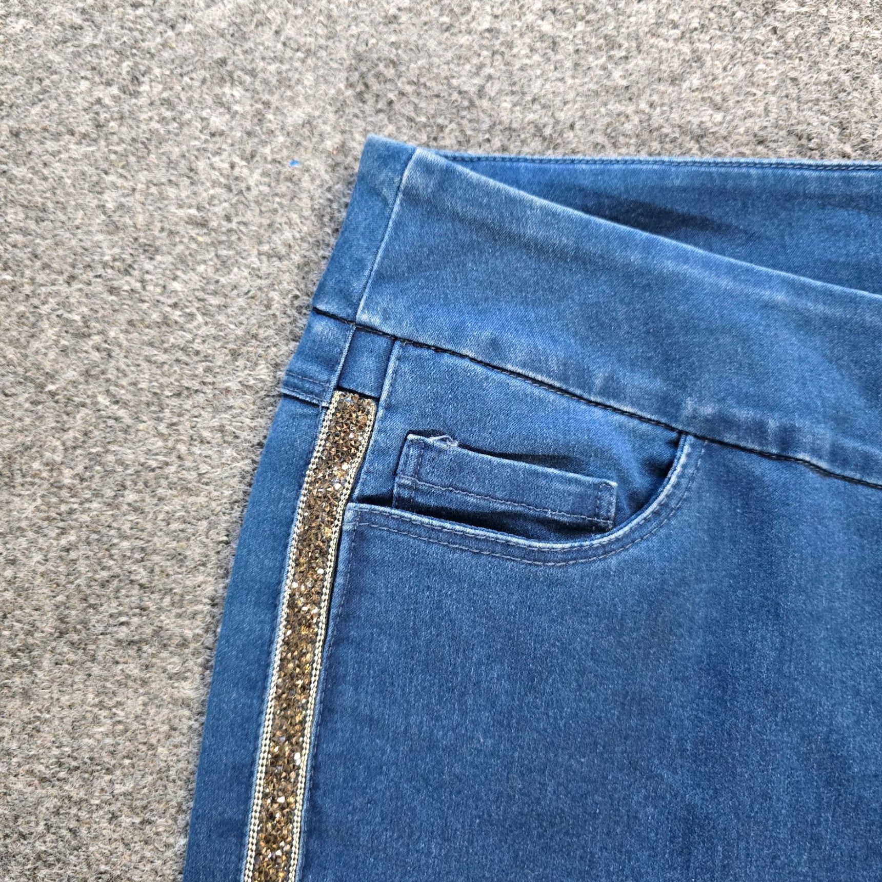 Vintage Lulu B Jeans Womens Size 16 Blue Skinny Pull On Glitter Stripe Stretch Pockets Jeans Shirt? Size 38" / US 16 / IT 52 - 3 Thumbnail