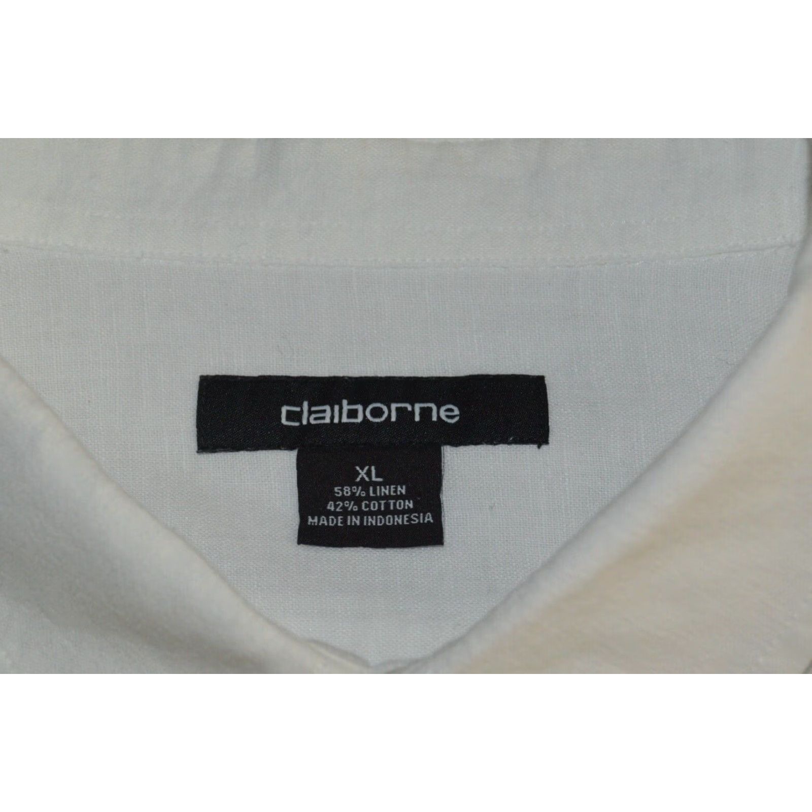 Liz Claiborne CLAIBORNE Shirt XL White Linen Blend Button-Up Short Sleeve Casual Mens Size US XL / EU 56 / 4 - 3 Thumbnail