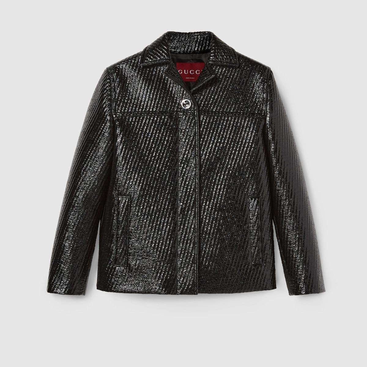 o1loc1c0226 829889 Diagonal Coated Wool Boxy Jacket in Black