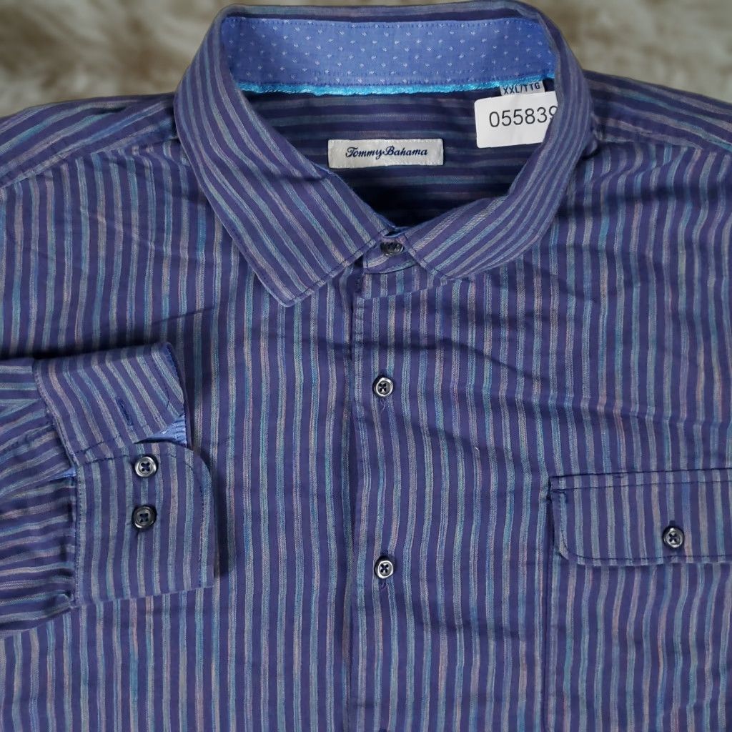 Tommy Bahama Tommy Bahama Shirt Mens 2XL Purple Striped Cotton Button Up Long Sleeve Size US XXL / EU 58 / 5 - 1 Thumbnail