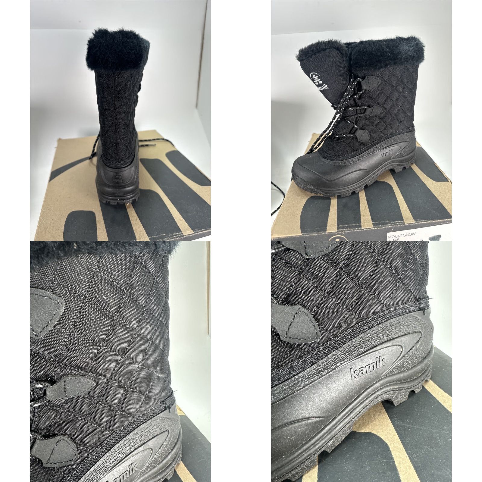 Vintage Kamik Mountsnow Boots Women Size 6 Black Charcoal Faux Fur USA NEW In Box Size US 6 / IT 36 - 8 Thumbnail