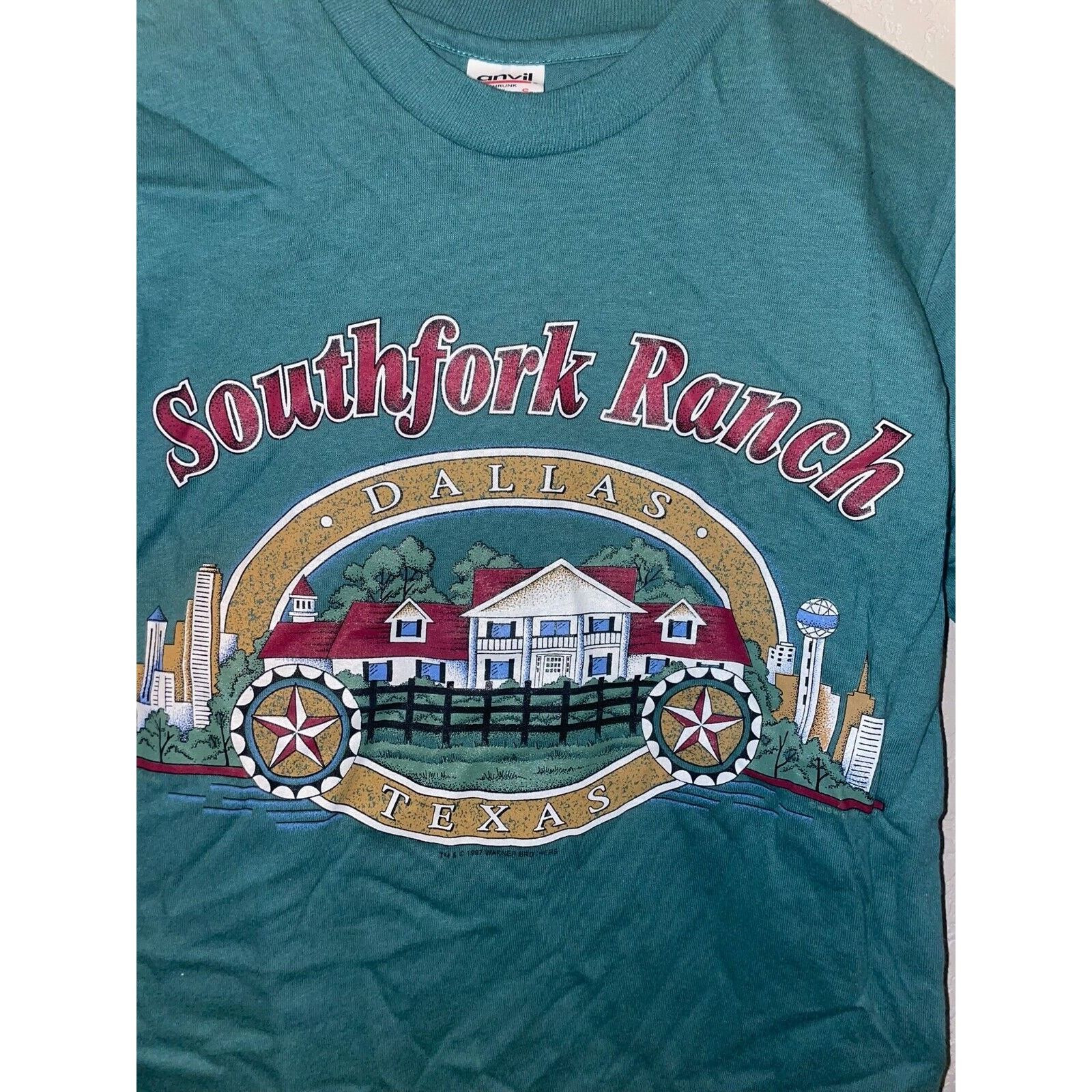 Anvil Vintage Southfork Ranch Shirt Dallas Texas Green Tee VTG 90s Size US S / EU 44-46 / 1 - 2 Thumbnail
