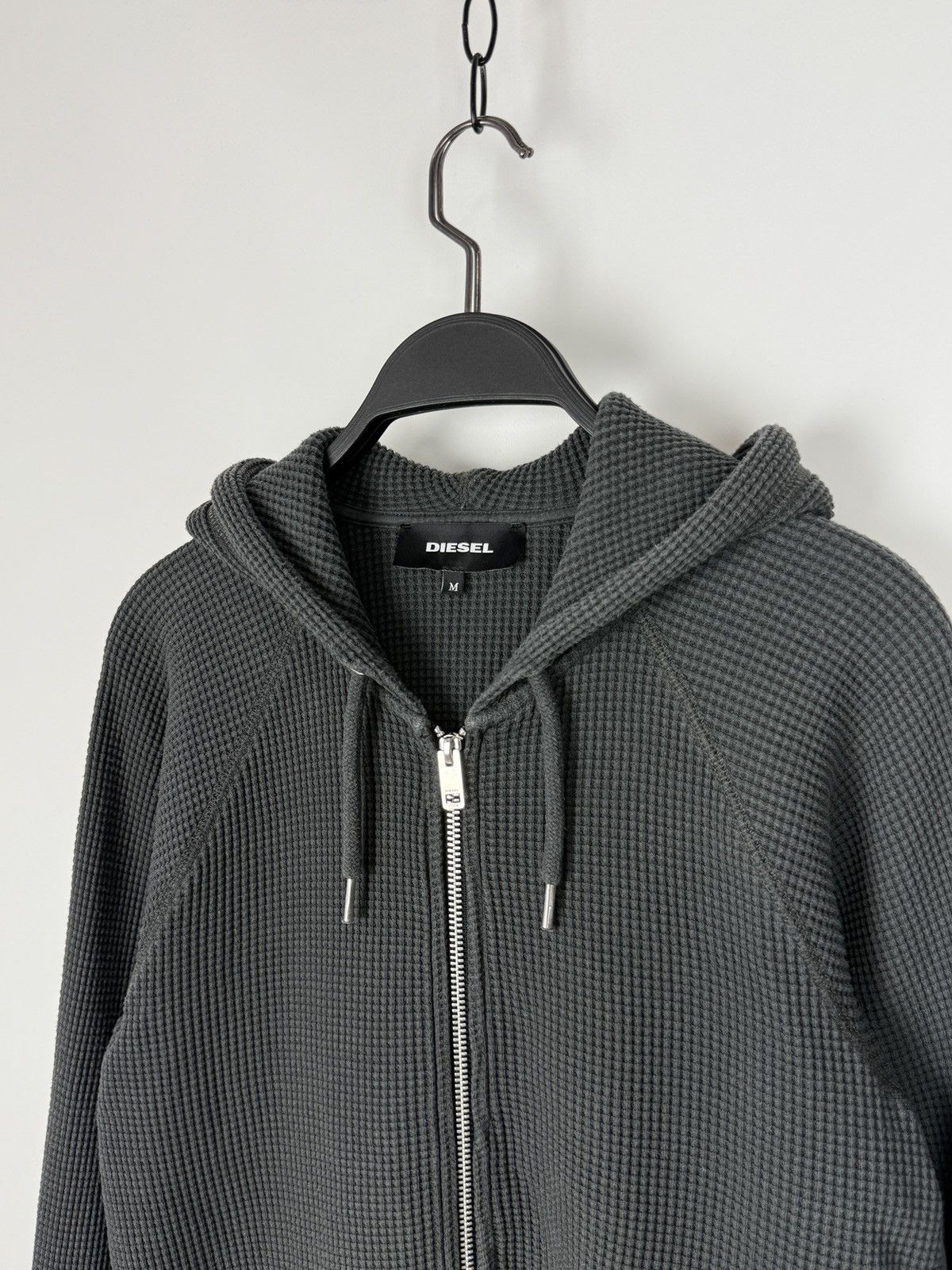 Diesel Diesel Distressed Charcoal Gray Waffle Zip Hoodie M/L Size US M / EU 48-50 / 2 - 2 Thumbnail