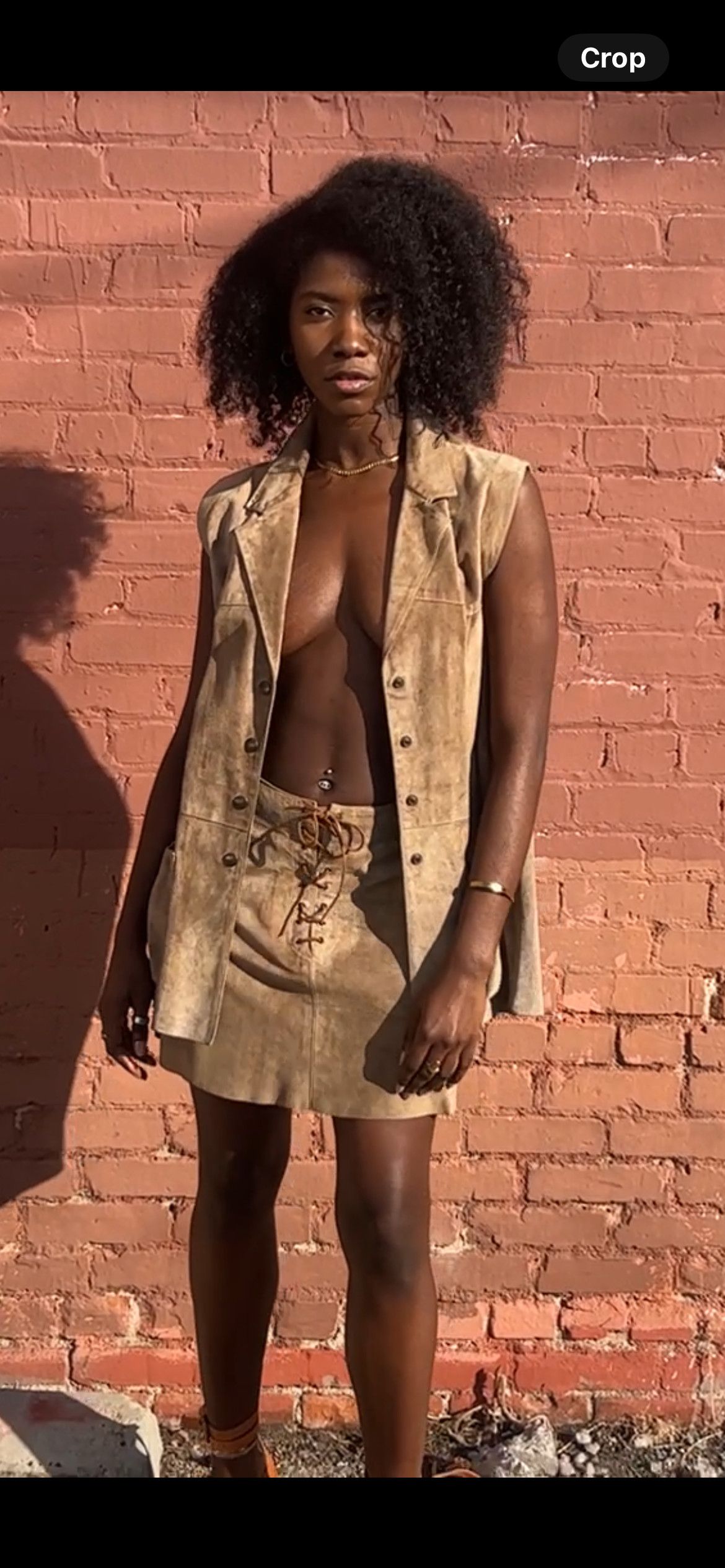 Miu Miu 1994 / 1995 Miu Min 100% Suede Leather Skirt w/ Suede String Size 34" / US 12 / IT 48 - 2 Thumbnail