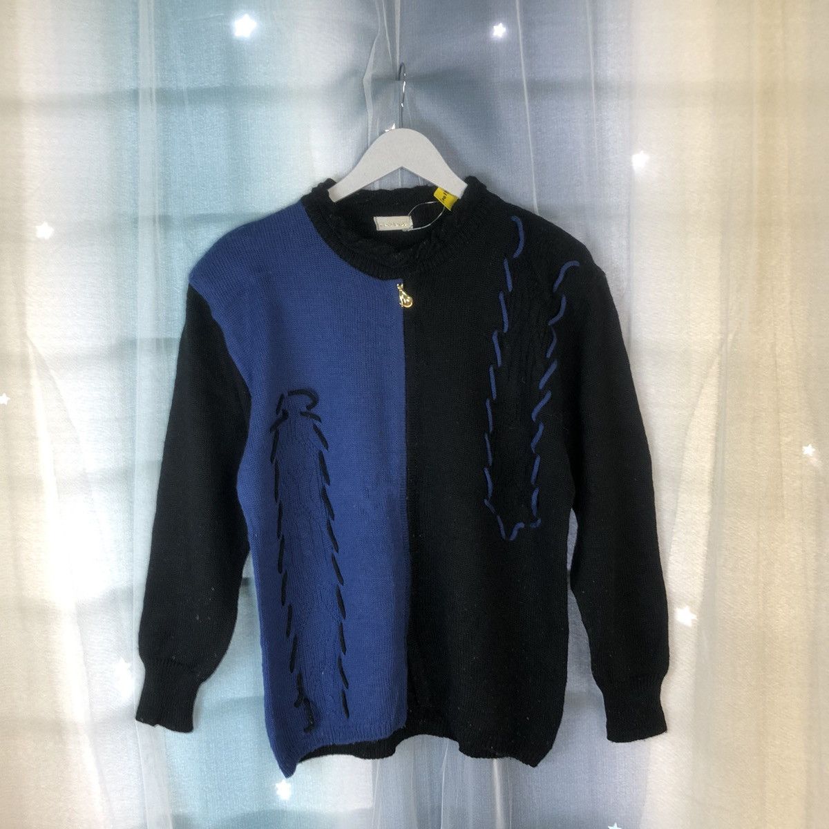 Homespun Knitwear Run Pariele Black Blue Patterned Cardigans #7412 Size M / US 6-8 / IT 42-44 - 1 Thumbnail