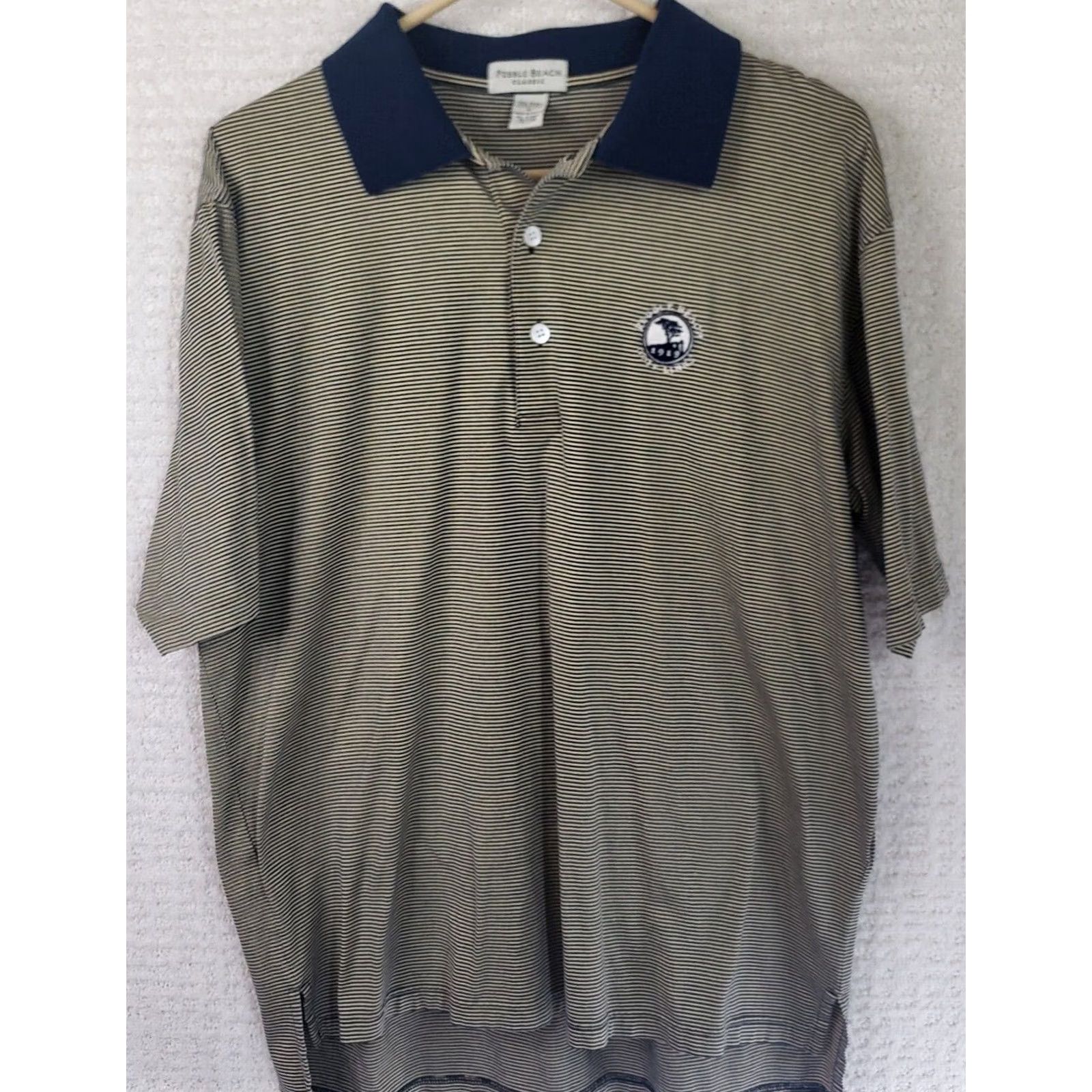 Vintage Pebble Beach Performance Striped Polo Shirt Men M Gold Black Short Sleeve Beach Golf Shirt 100% Cotton Embroidered Logo Size US M / EU 48-50 / 2 - 2 Thumbnail