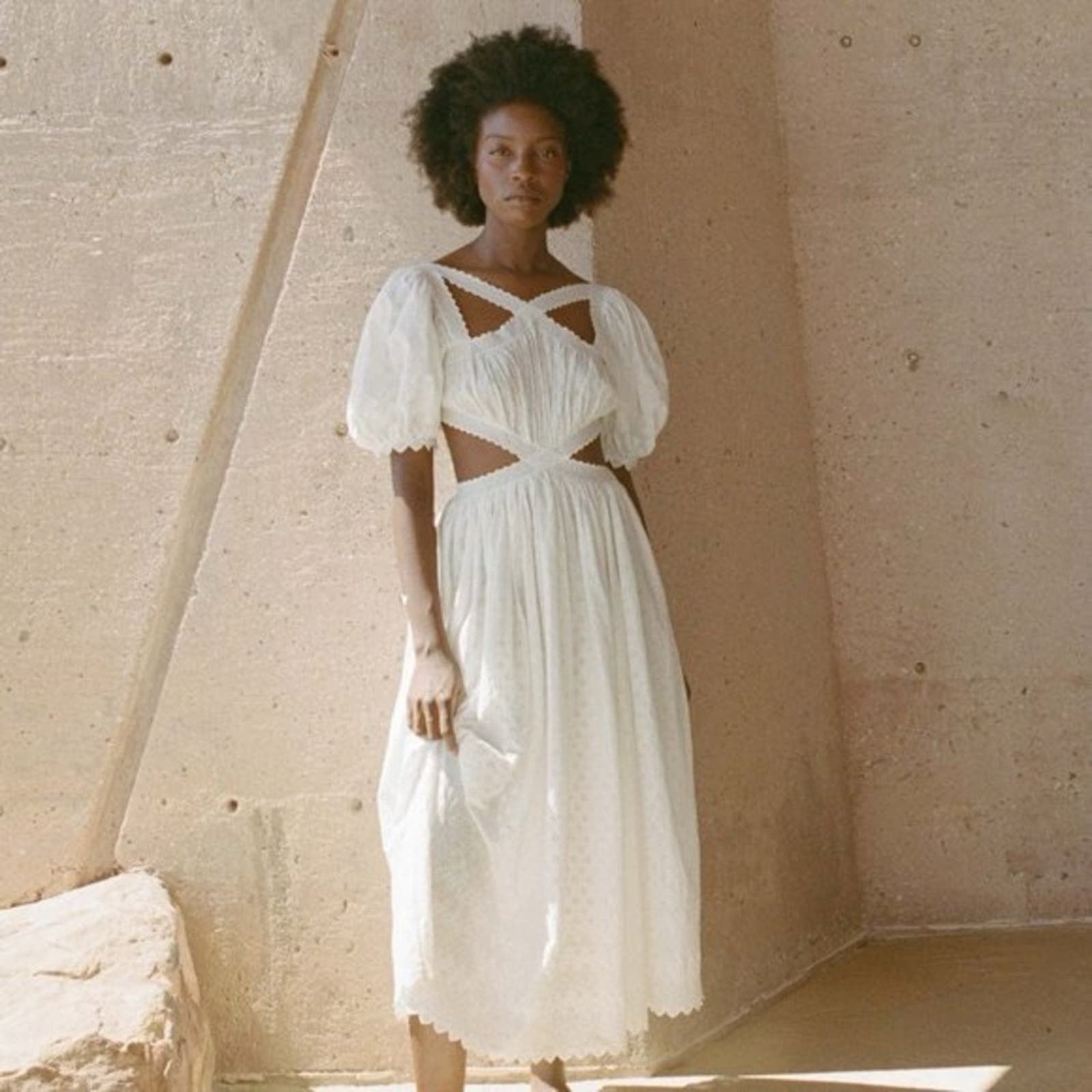 Doen Ravenna 100% cotton eyelet Maxi Dress in White Salt XL