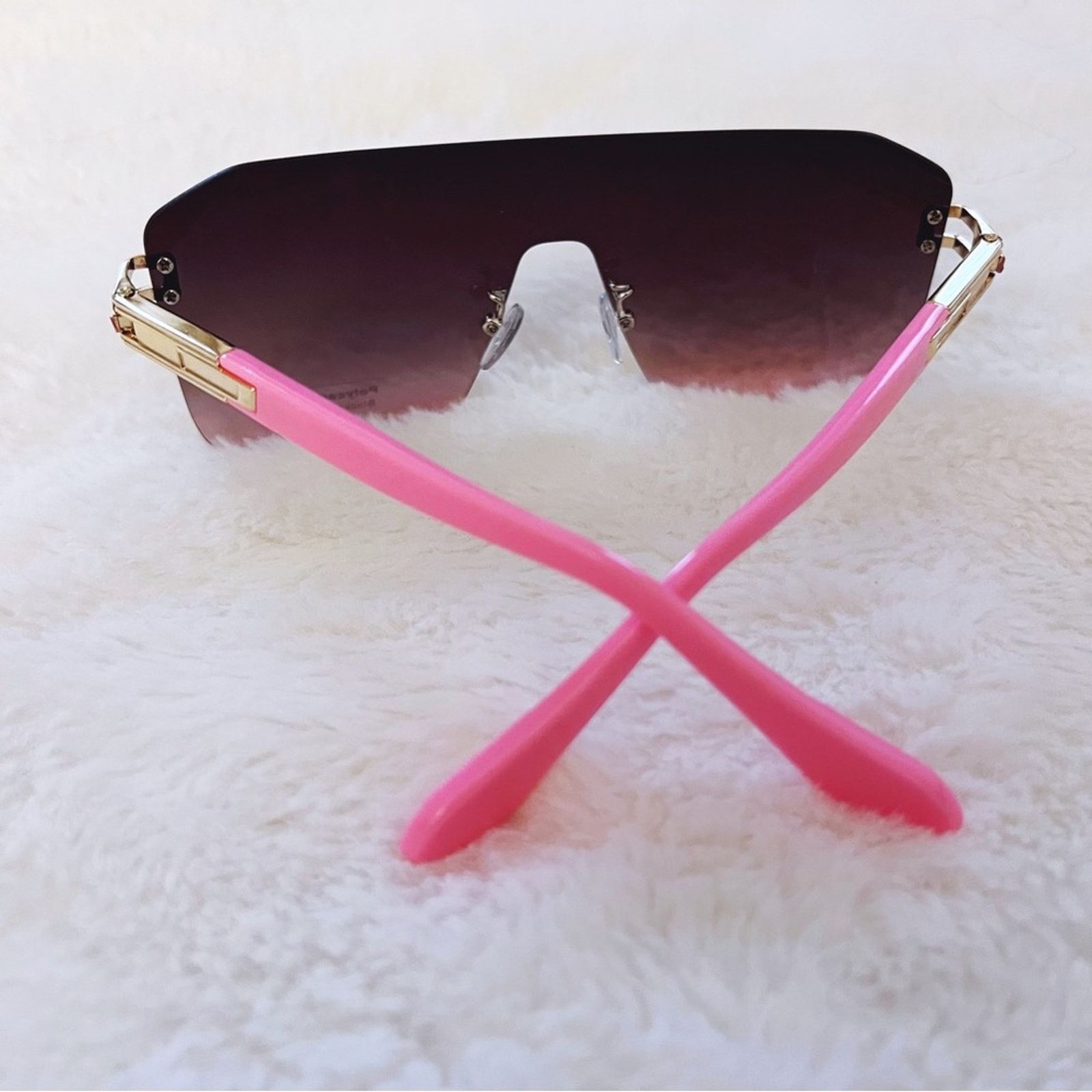 Other Sadie Pink & Brown Oversized Rimless Flat-Top Sunglasses Size ONE SIZE - 9 Thumbnail