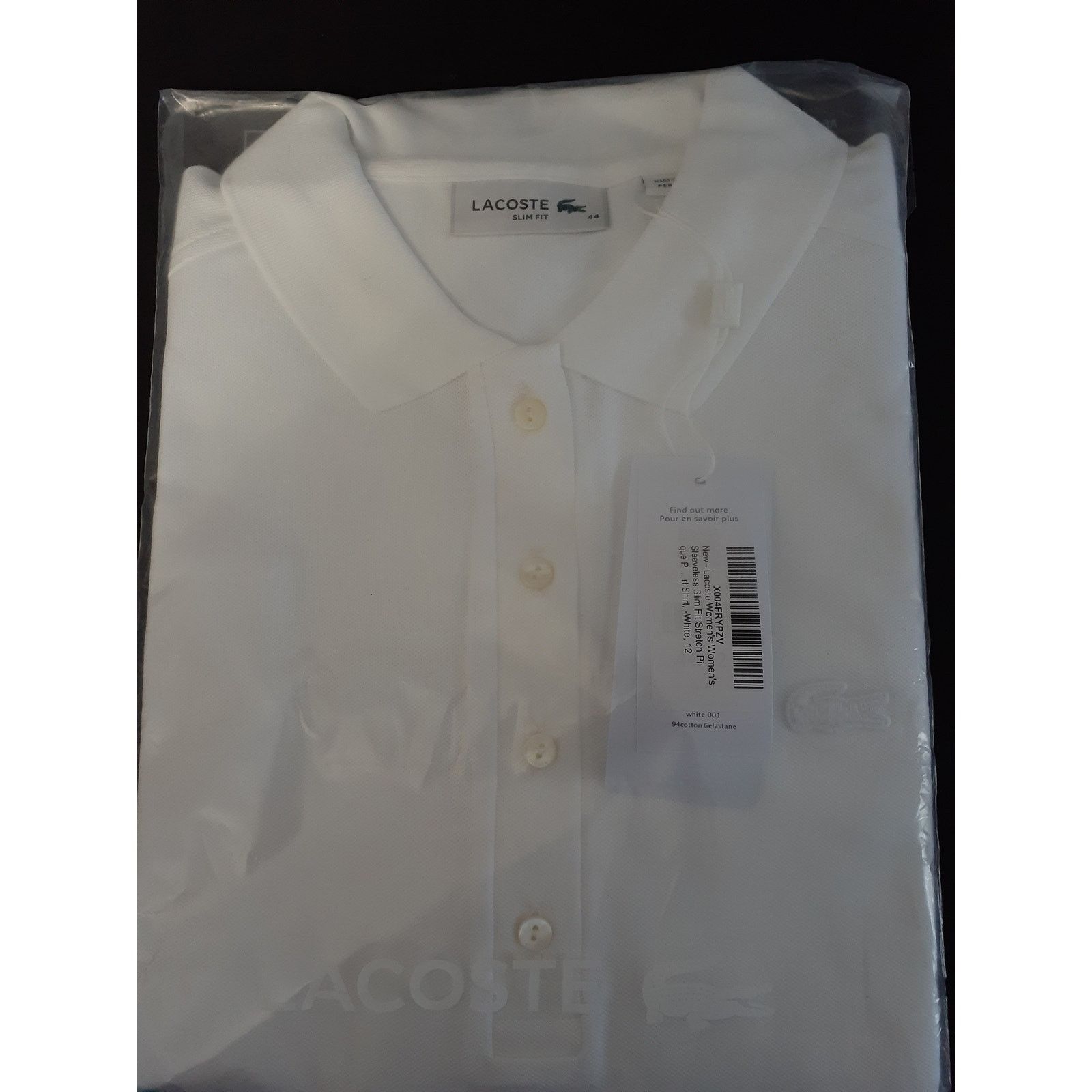 Lacoste Lacoste Women's Sleeveless Slim Fit Stretch Polo White, 12 Size XL / US 12-14 / IT 48-50 - 2 Thumbnail